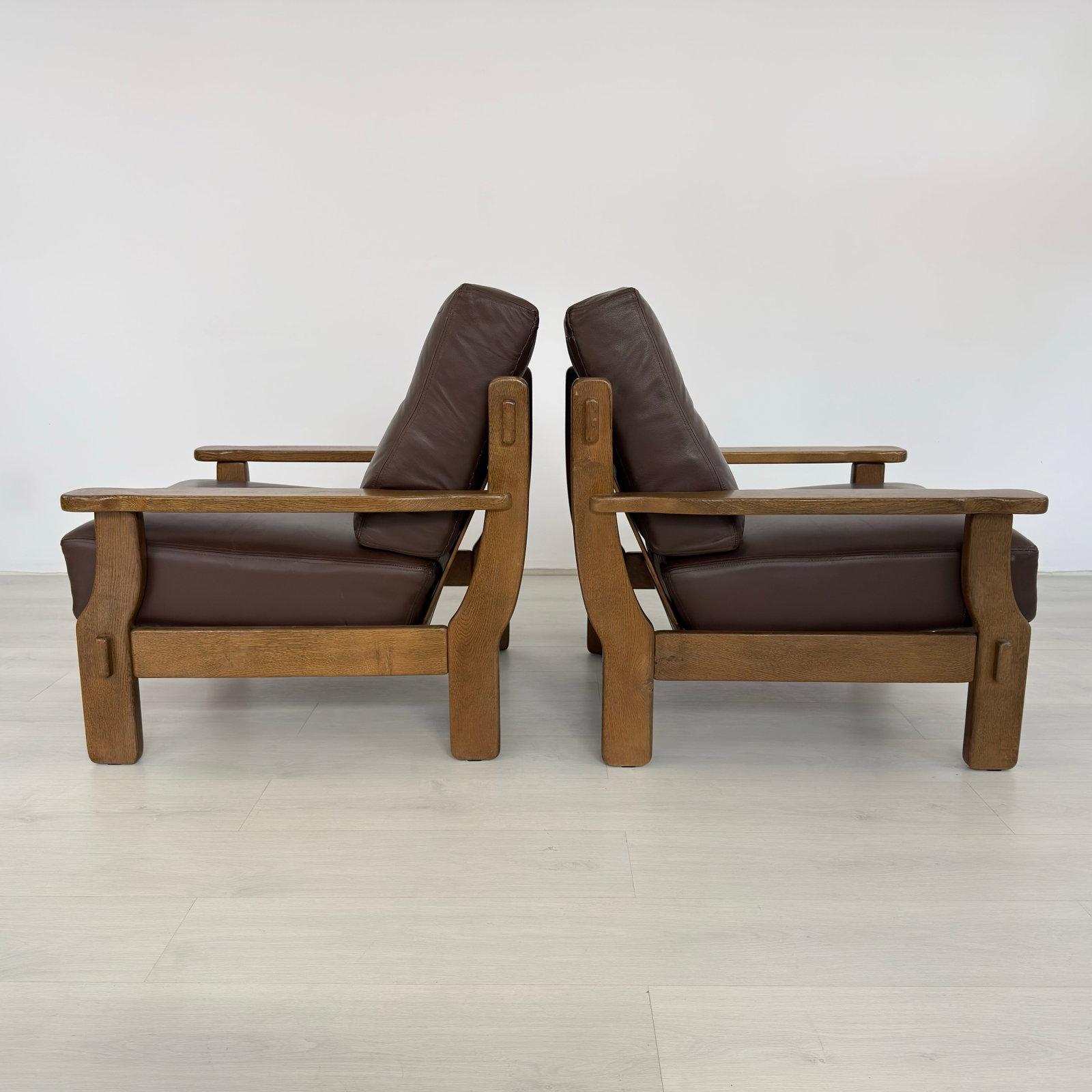 BRUTALIST LEATHER ARMCHAIRS, A PAIR - 6