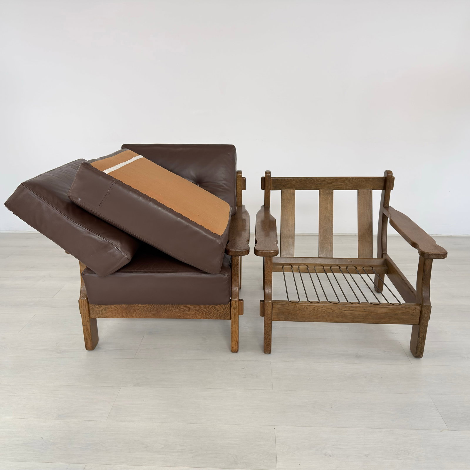 BRUTALIST LEATHER ARMCHAIRS, A PAIR - 8