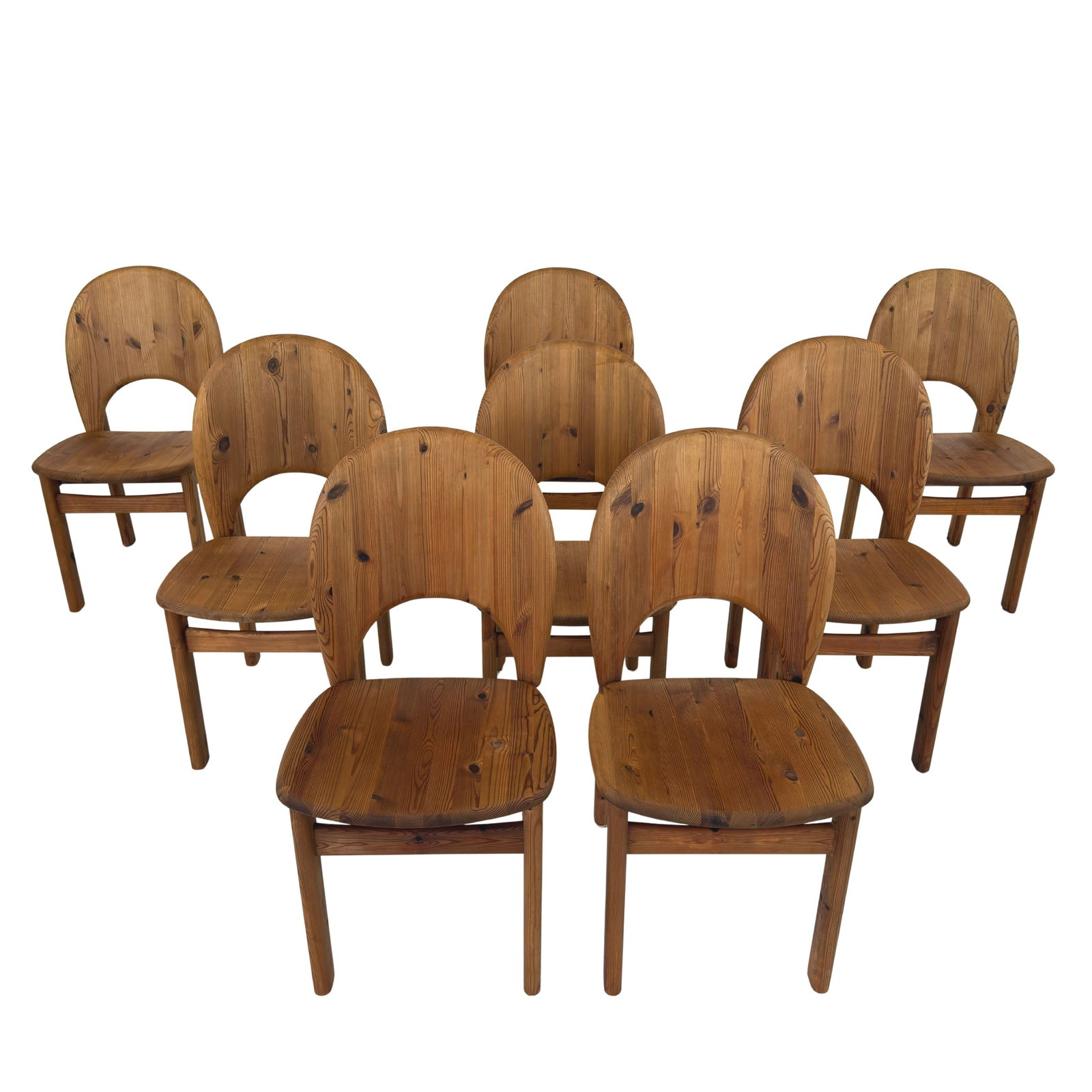 (8) NIELS KOEFOED DINING CHAIRS: Dimensions: H 35” x W 17.5” x D 21” x SH 18”. Set of 8 pine dining chairs designed by Niels Koefoed for Glostrup, 1960s.