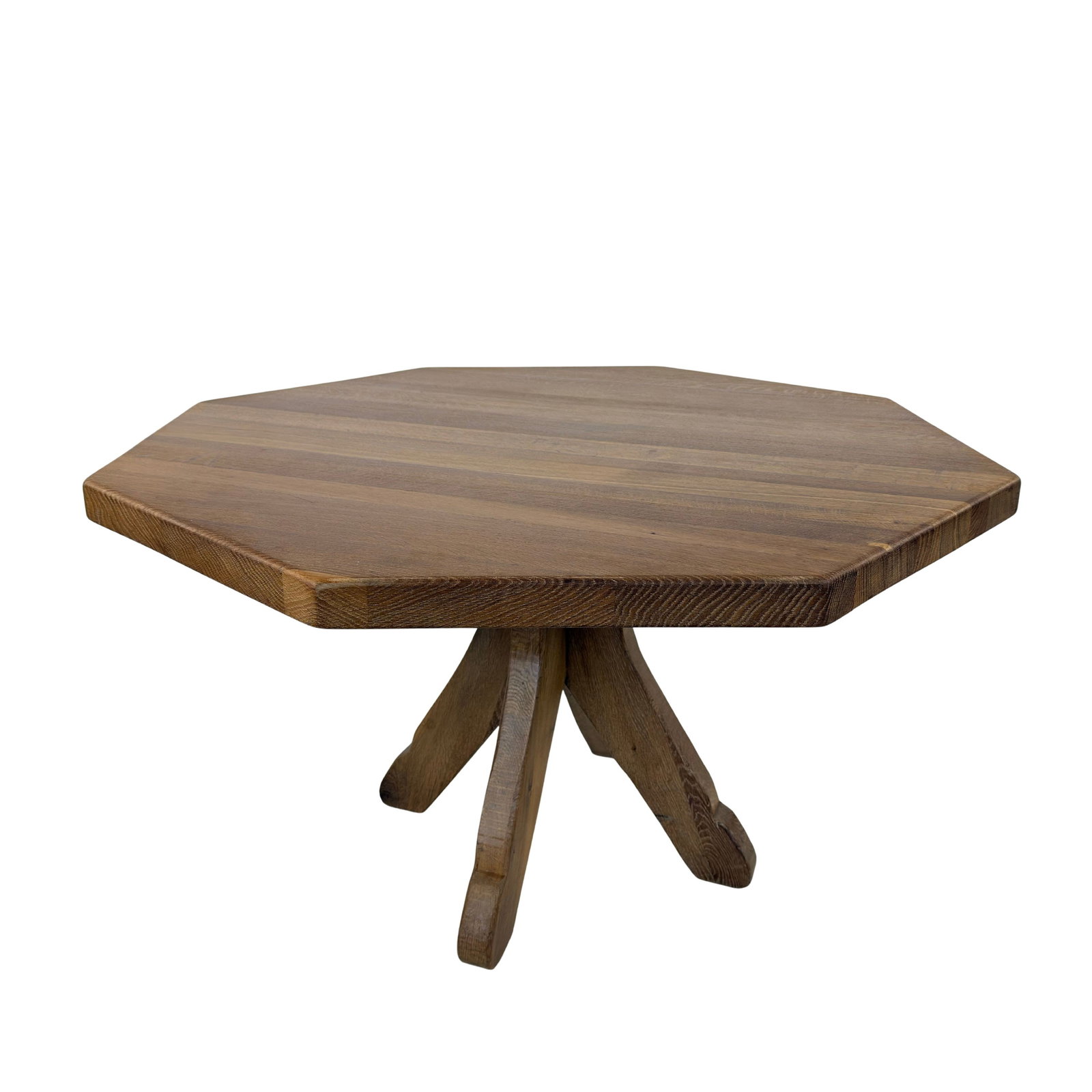 BRUTALIST DE PUYDT OAK DINING TABLE: Dimensions: H 30” x W 49.5”. Belgian Brutalist oak dining table De Puydt from the 1970s.