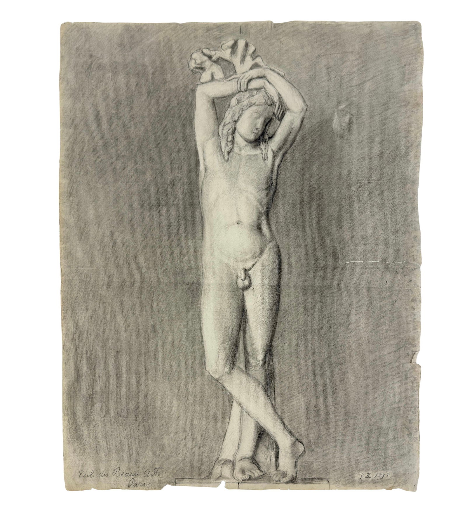 THE GENIUS OF ETERNAL REPOSE DRAWING: Dimensions: H 25” x W 19”. Graphite on paper “The Genius of Eternal Repose” drawing. Signed. (53)