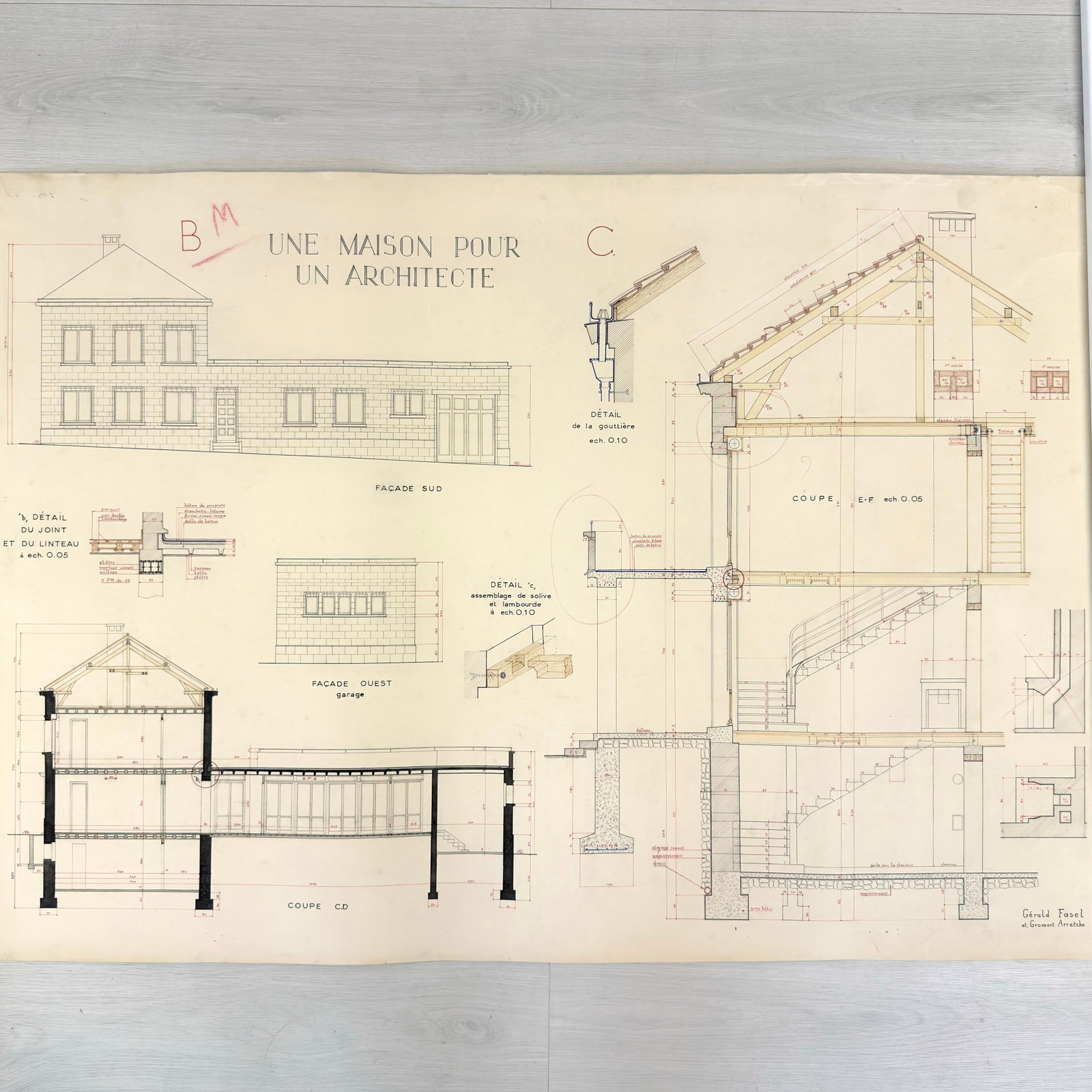 (3) VINTAGE ARCHITECTURAL DESIGN: Dimensions: H 32” x W 45”. Set of 3 architectural prints of a House by G. Fasel. Dimensions: H 31” x W 42.5”/H 32” x W 45.5”. (15,17,18)