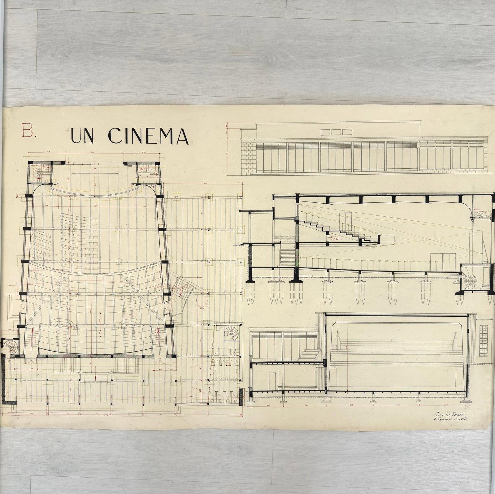 (2) VINTAGE ARCHITECTURAL DESIGN: Dimensions: H 31.3” x W 47.5”. Set of 2 architectural prints of a Cinema by G. Fasel. Dimensions: H 31.3” x W 48”. (16,19).