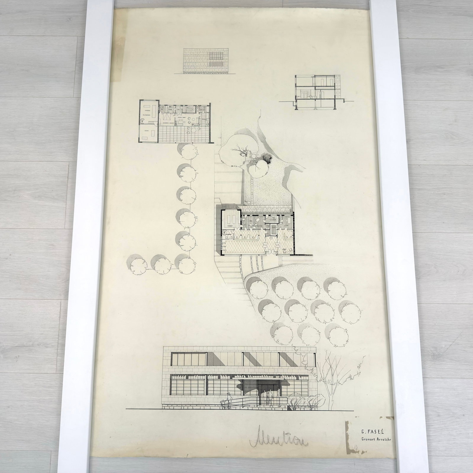 (2) VINTAGE ARCHITECTURAL DESIGN: Dimensions: H 48.5” x W 30”. Set of 2 architectural prints of a building by G. Fasel. Dimensions: H 33.5” x W 46”. (20,21)