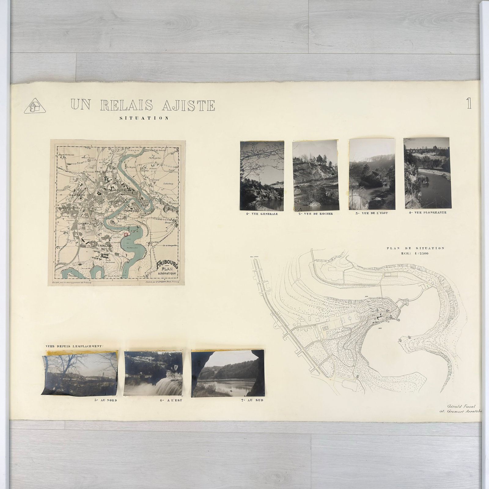 VINTAGE ARCHITECTURAL DESIGN: Dimensions: H 33.5” x W 47.5”. Architectural print of a city project by G. Fasel. (23)
