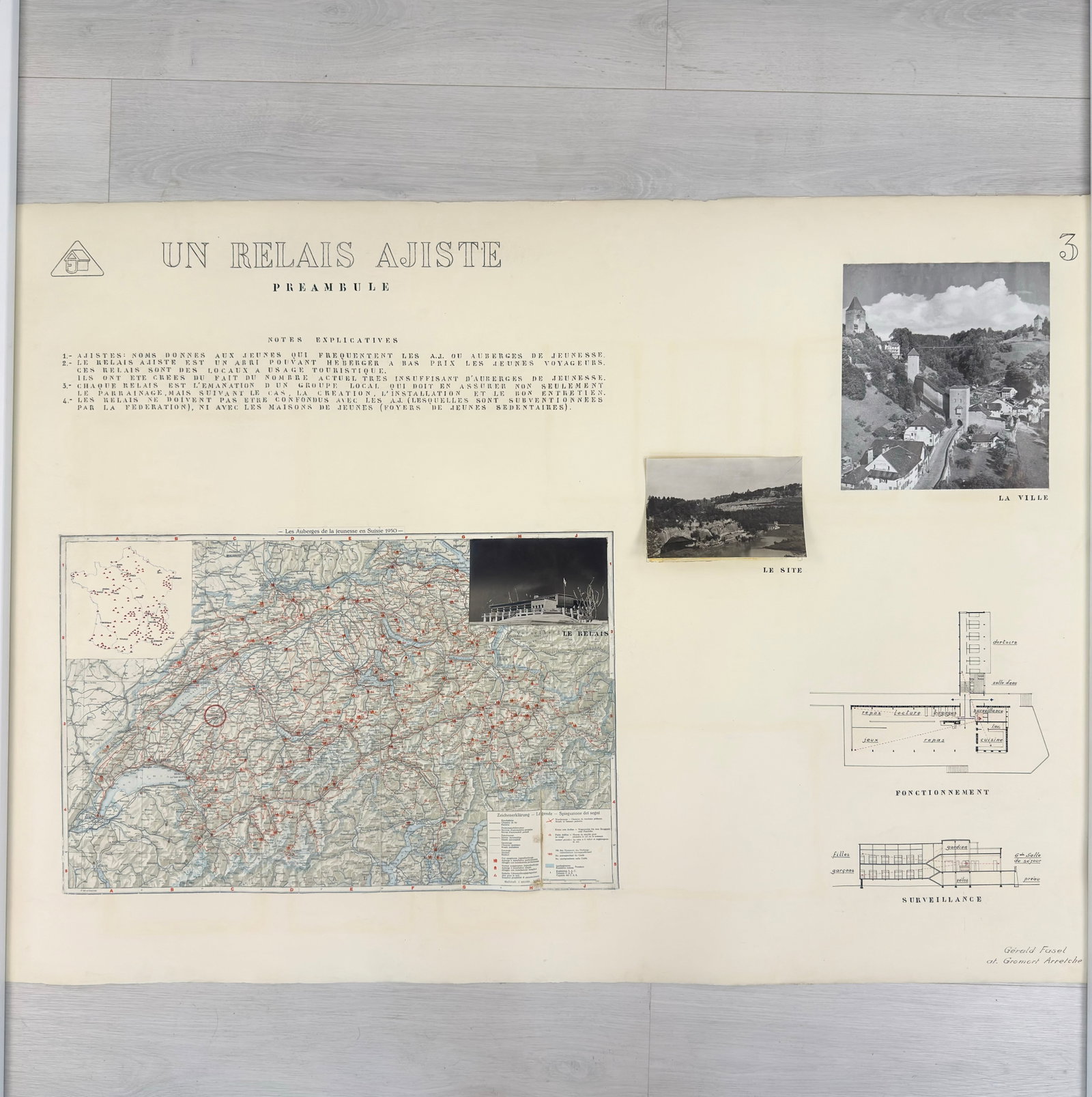 VINTAGE ARCHITECTURAL DESIGN: Dimensions: H 33.3” x W 45.7”. Architectural print of a city project by G. Fasel. (27)
