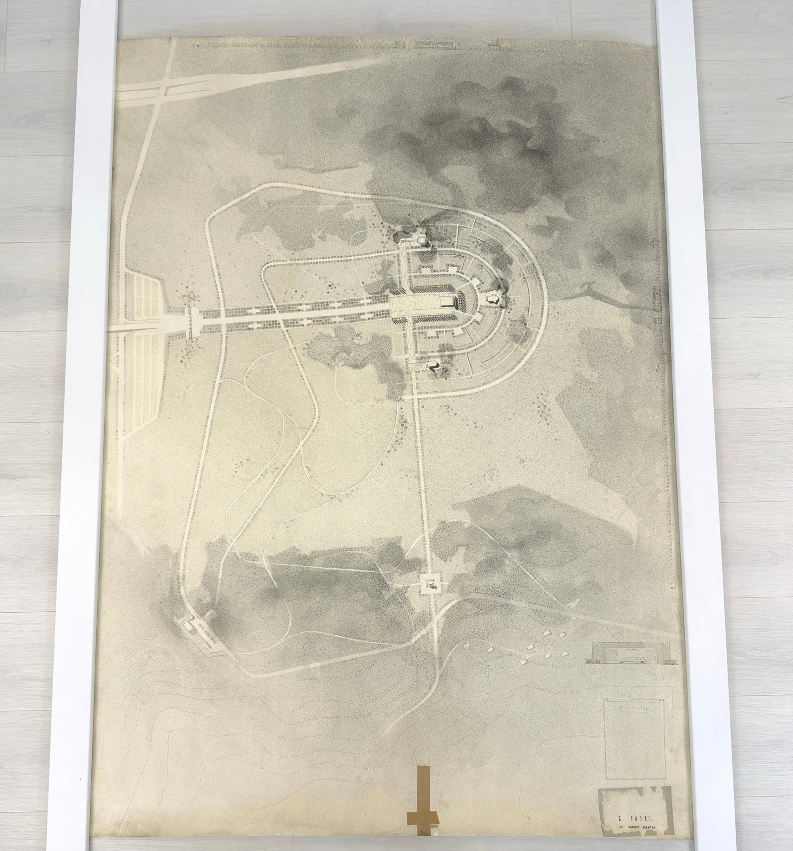 VINTAGE ARCHITECTURAL DESIGN: Dimensions: H 64.3” x W 45.3”. Architectural print of a site plan by G. Fasel. (41)