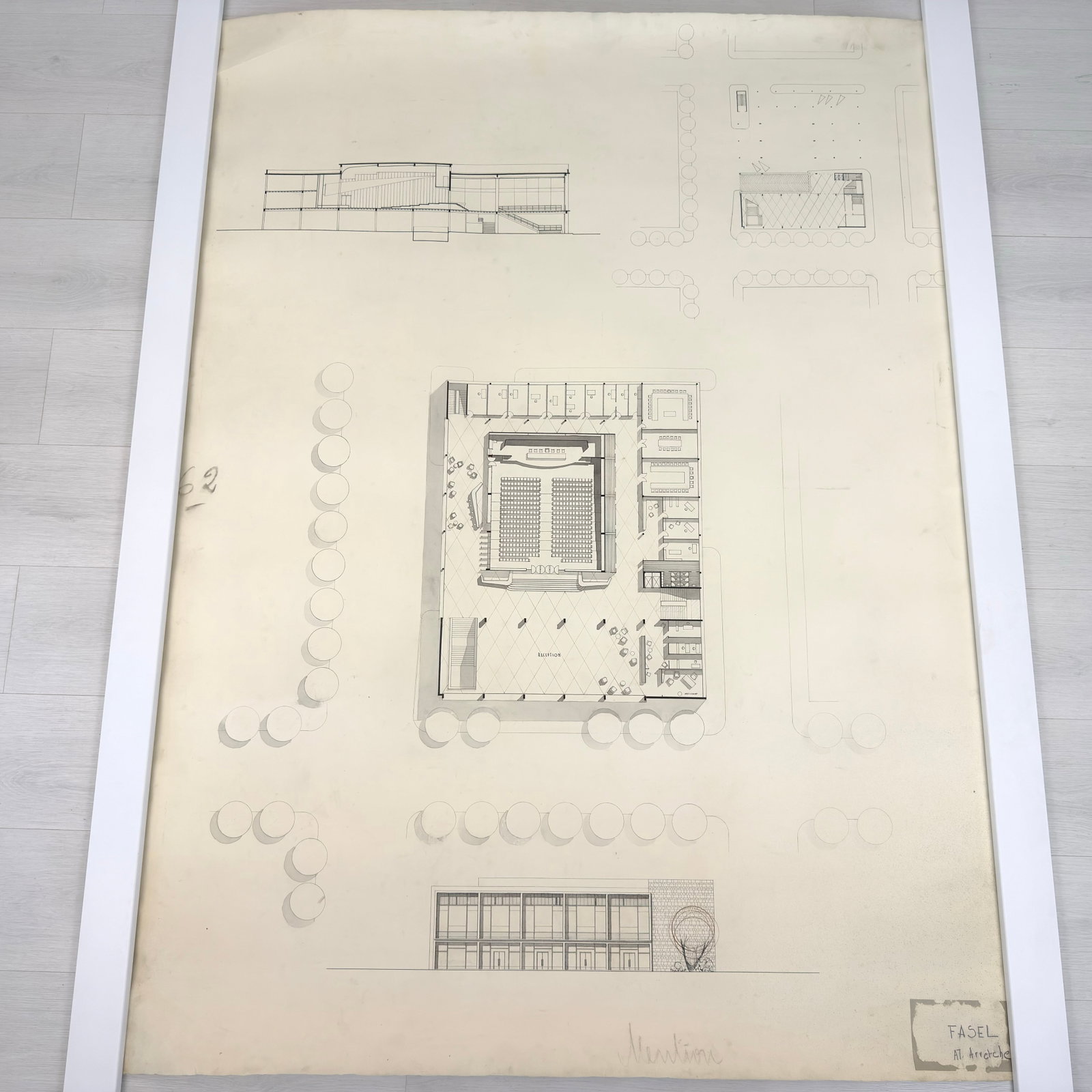 VINTAGE ARCHITECTURAL DESIGN: Dimensions: H 64.3” x W 47”. Architectural print of a site plan by G. Fasel. (48)