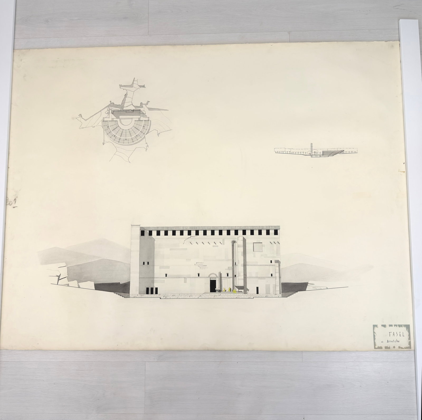 VINTAGE ARCHITECTURAL DESIGN: Dimensions: H 49” x W 62”. Architectural print of a site plan by G. Fasel. (52)