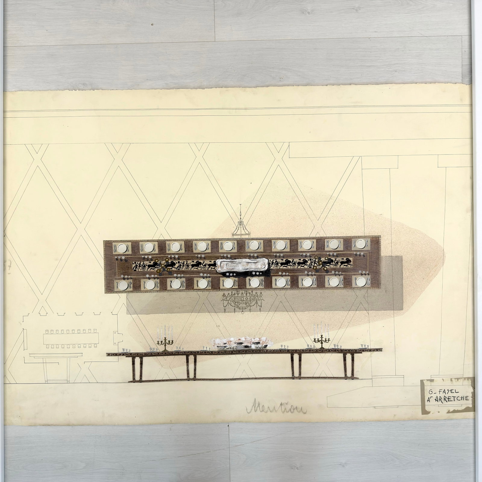 VINTAGE ARCHITECTURAL DESIGN: Dimensions: H 33.5” x W 46”. Architectural print of a site plan by G. Fasel. (11)