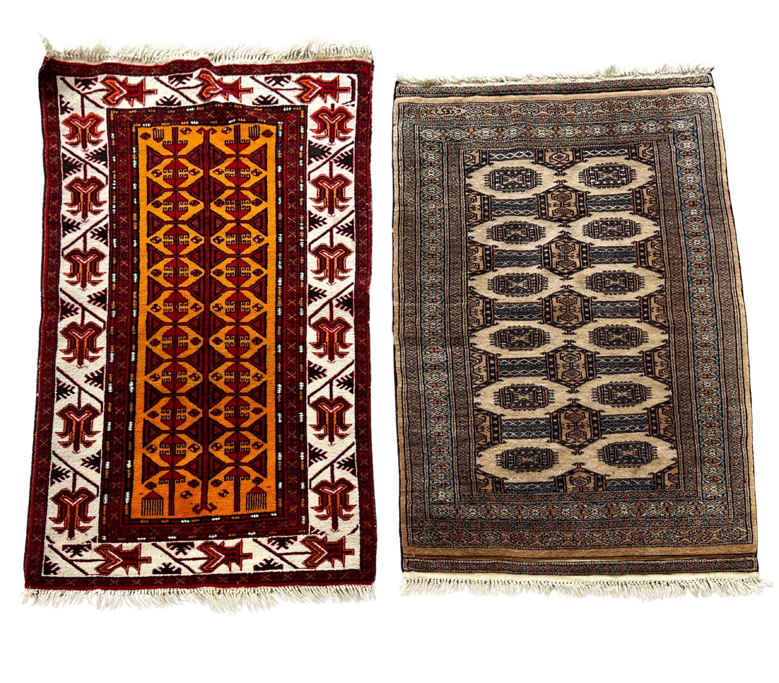 LOT (2) AFGHAN AND KASHMIR AREA RUGS: Dimensions: H 4'6 x W 2'8". Lot (2) hand knotted Afghan and Kashmir area rugs with geometric pattern.