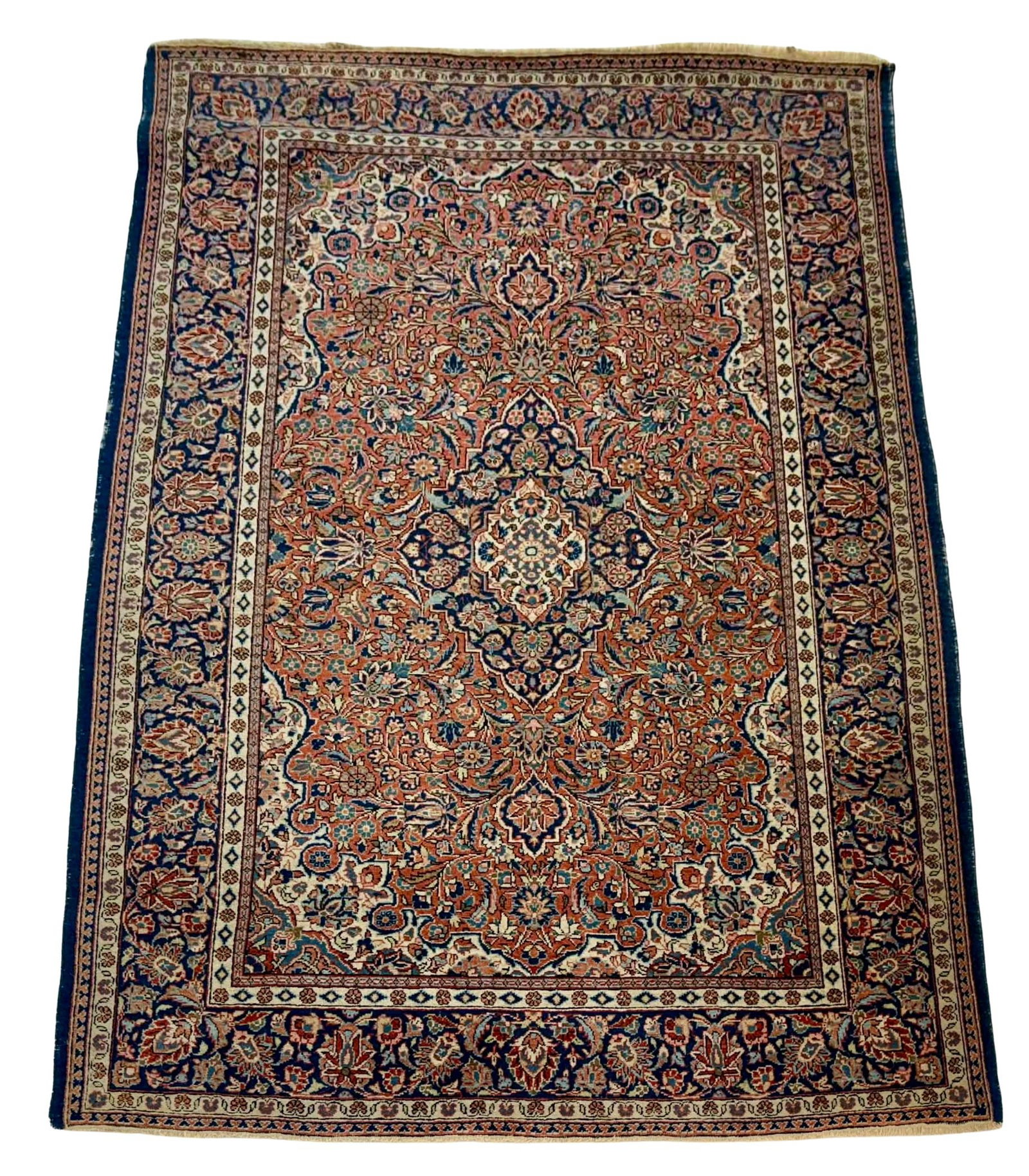 ANTIQUE PERSIAN KASHAN RUG: Dimensions: H 6'4" x W 4'5". Antique hand knotted Persian Kashan rug.