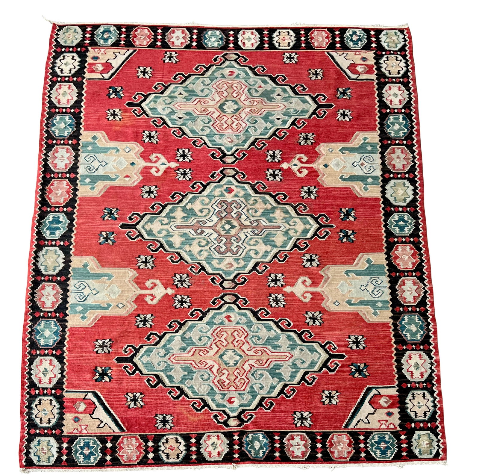VINTAGE TURKISH KILIM RUG: Dimensions: H 8'5" x W 5'10". Vintage Turkish kilim rug with geometric pattern.