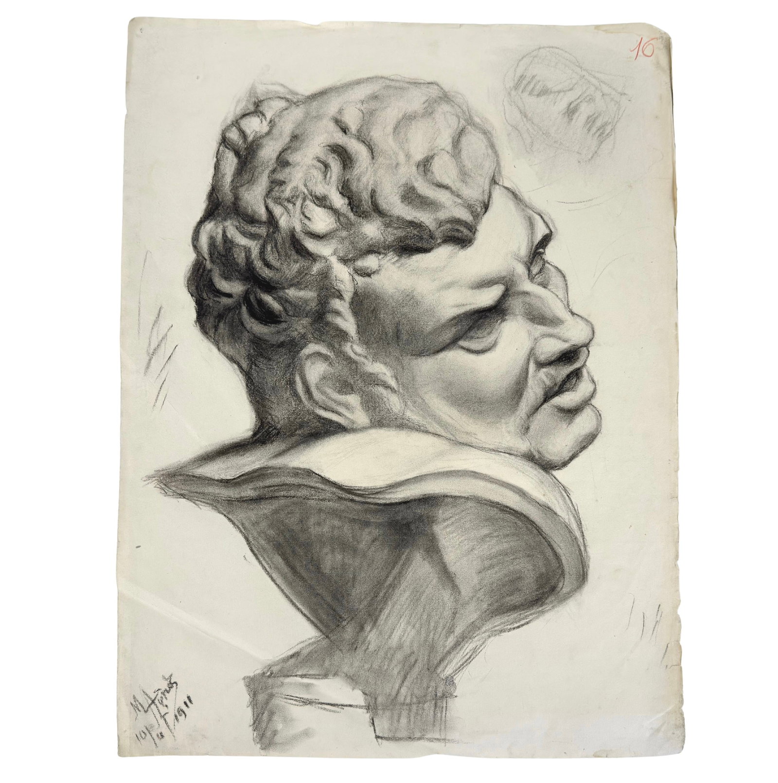 PENCIL SKETCH, 1911: Dimensions: H 25” x W 18.5”. Pencil sketch of a male bust, unframed. Signed. (063)