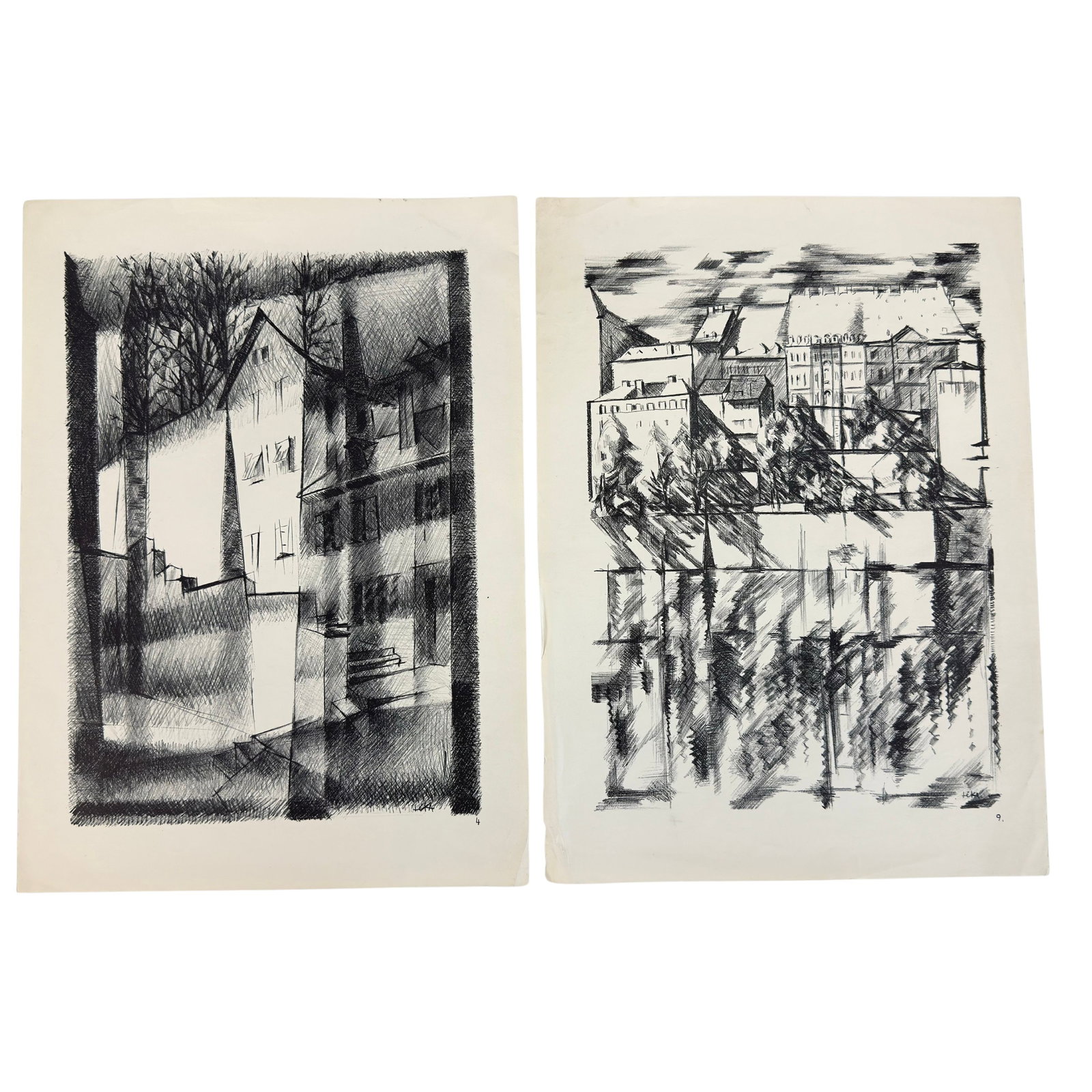 (2) VINTAGE BLACK AND WHITE DRAWINGS: Dimensions: H 16” x W 12”. Pair of black and white drawings, unframed. Signed. (59)