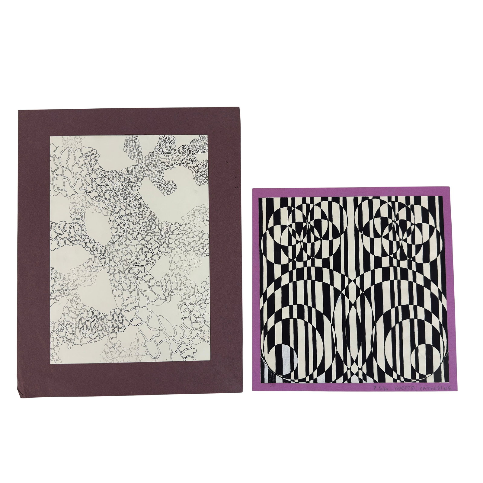 (2) CATHERINE KOEPPEL ARTWORKS: Dimensions: H 12” x W 15.5”. Optical illusion art works of Catherine Koeppel. Dimensions: H 10.5" x W 11". (68)