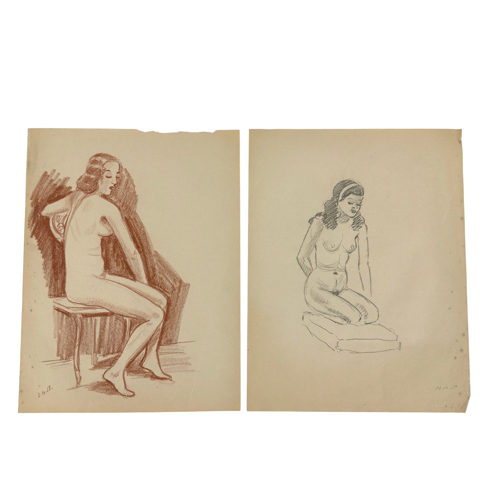 (2) FIGURATIVE SKETCHES: Dimensions: H 18.7” x W 14.5”. Pair of figurative pencil sketches, unframed. (62)