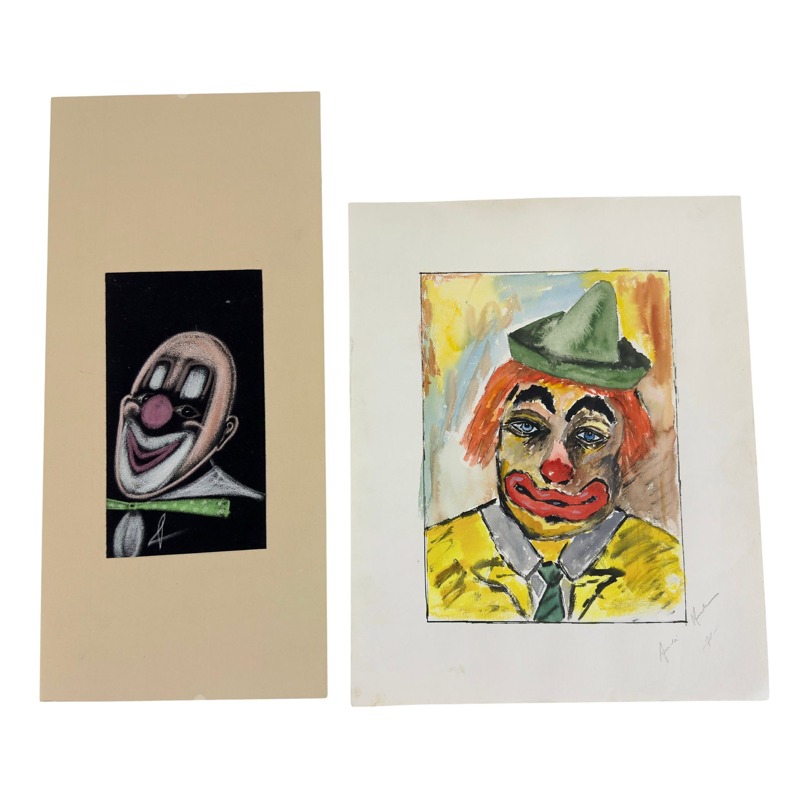 LOT (2) SCETCHES OF CLOWNS: Dimensions: H 20” x W 9”. Set of 2 Vintage sketches of clowns. Signed. Dimensions: H 16” x W 16”. (64)