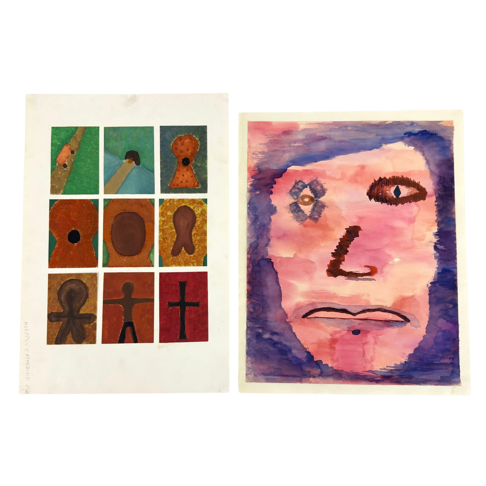 (2) CATHERINE KOEPPEL ARTWORKS: Dimensions: H 17” x W 11.7”. Set of 2 watercolor paintings by Catherine Koeppel. (65)