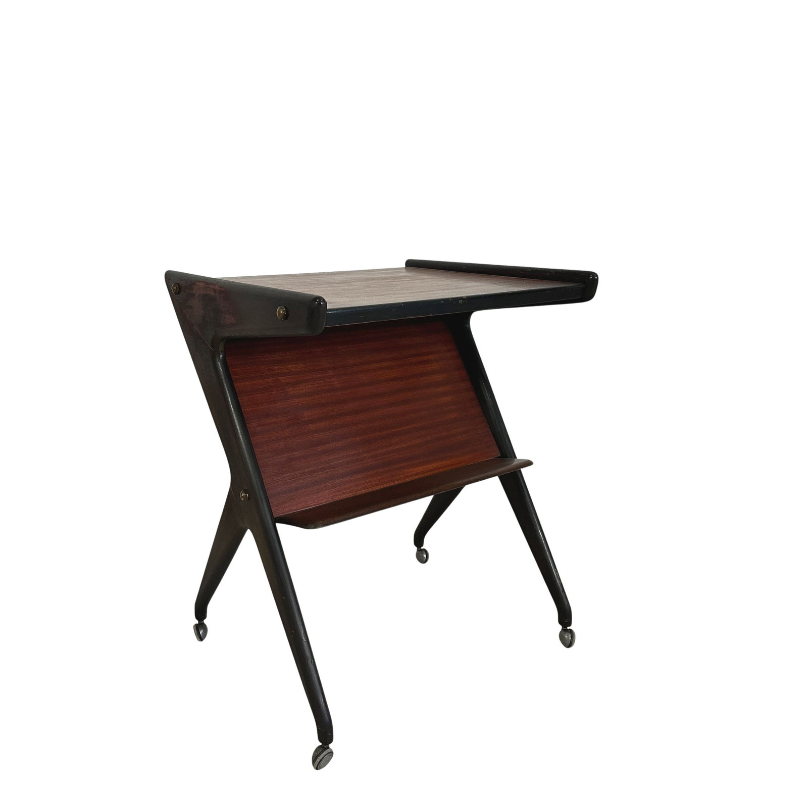 BELGIAN BAR TROLLEY BY TELEAVIA, 1960s: Dimensions: H 31” x W 25.5” x D 21.7”. Vintage Belgian Z-shaped bar trolley designed by Teleavia in the 1960s.