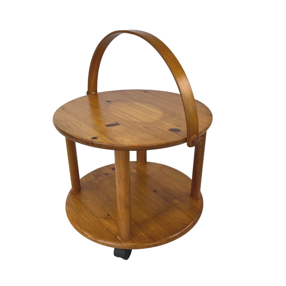 DANISH PINE ROLLABLE SERVING TROLLEY - 2