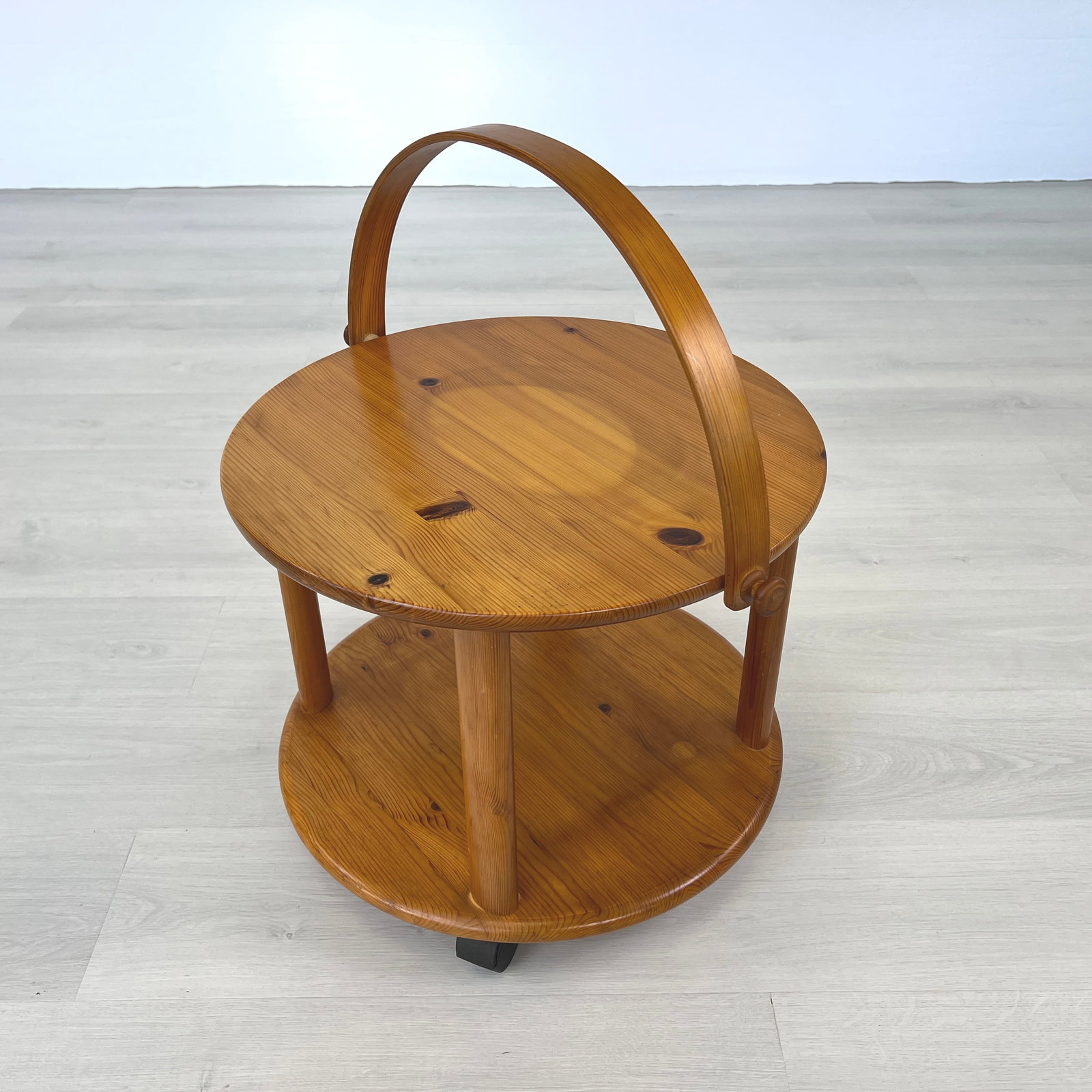 DANISH PINE ROLLABLE SERVING TROLLEY - 3