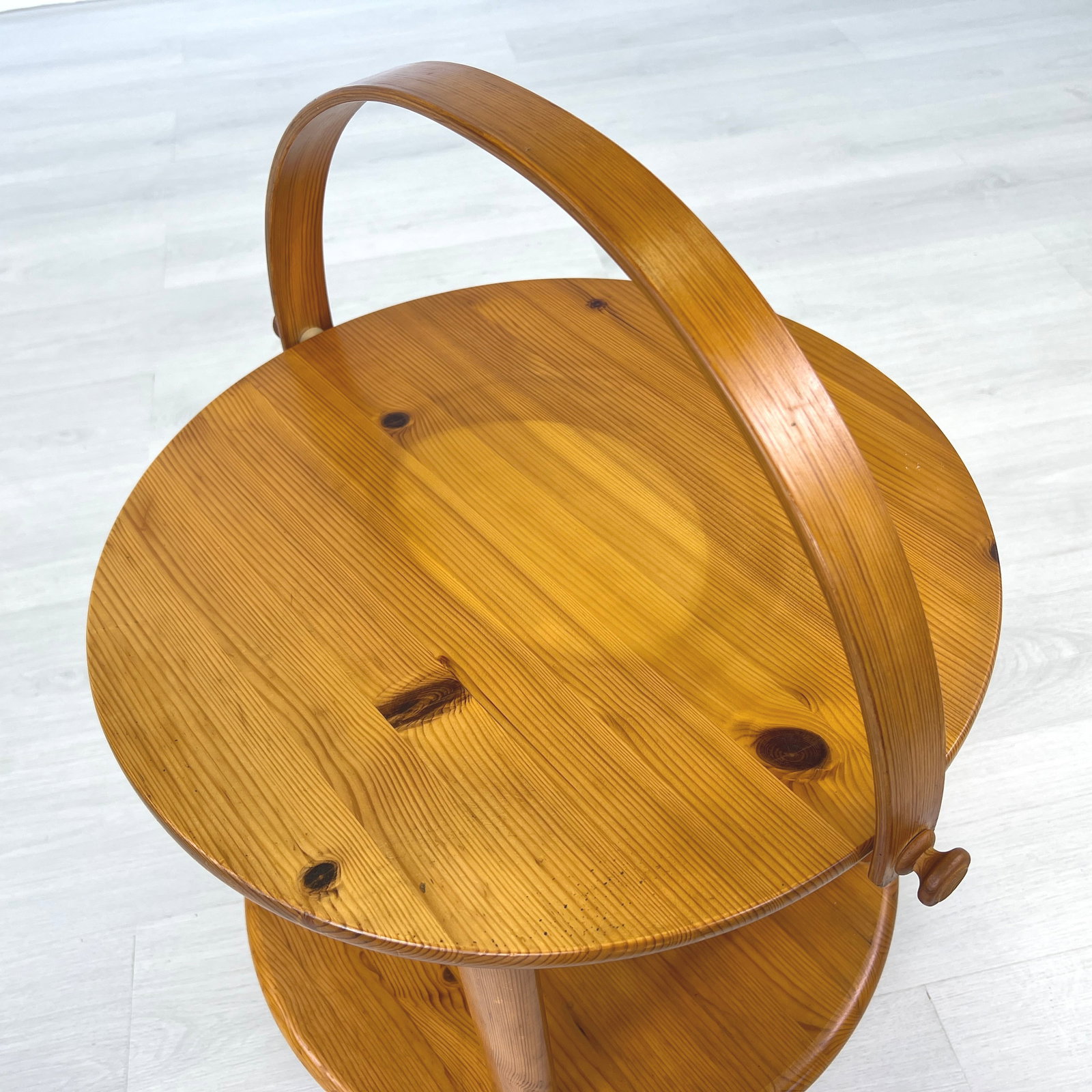 DANISH PINE ROLLABLE SERVING TROLLEY - 4