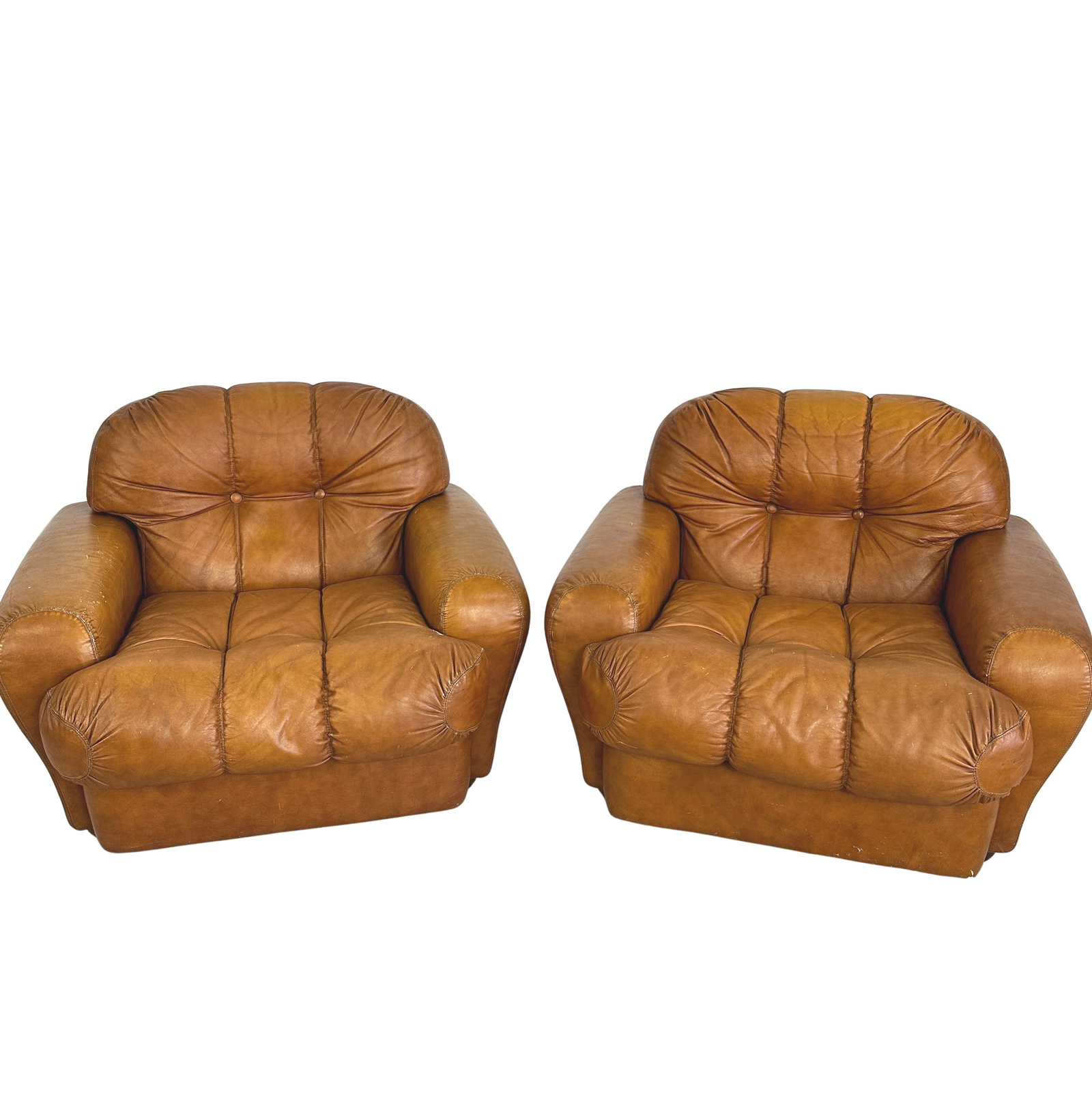 ITALIAN LEATHER LOUNGE CHAIRS, A PAIR (1 of 9)