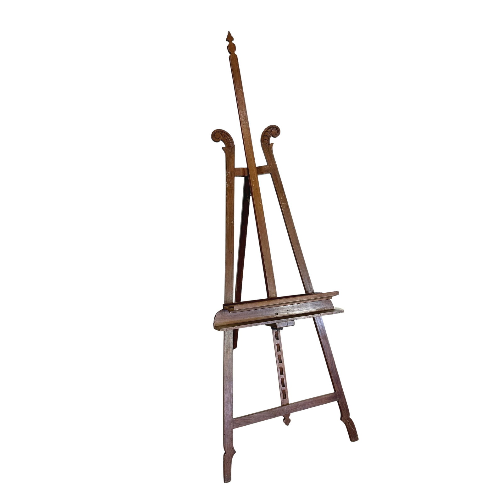 ANTIQUE WOODEN EASEL: Dimensions: H 63 ” x W 20.7”. Antique carved wood adjustable easel.