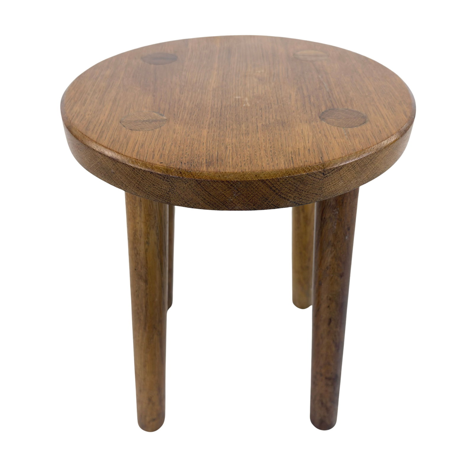 VINTAGE WOODEN STOOL: Dimensions: H 15.3” x W 11.7”. Vintage round solid oak stool.