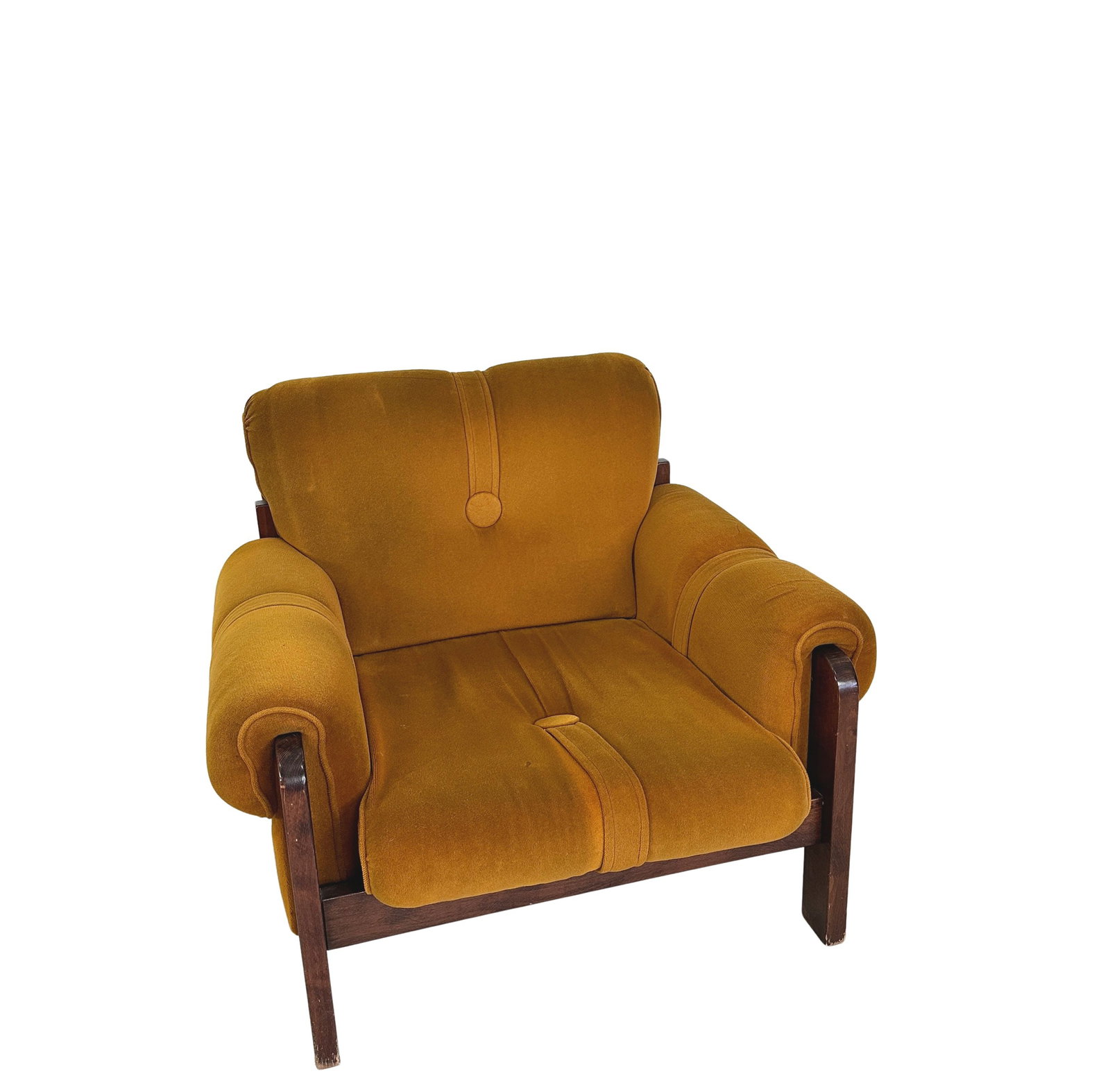 DANISH LOUNGE CHAIR, 1960s: Dimensions: H 29” x W 36” x D 35” x SH 15.5”. Vintage Danish lounge chair with original brown soft fabric.