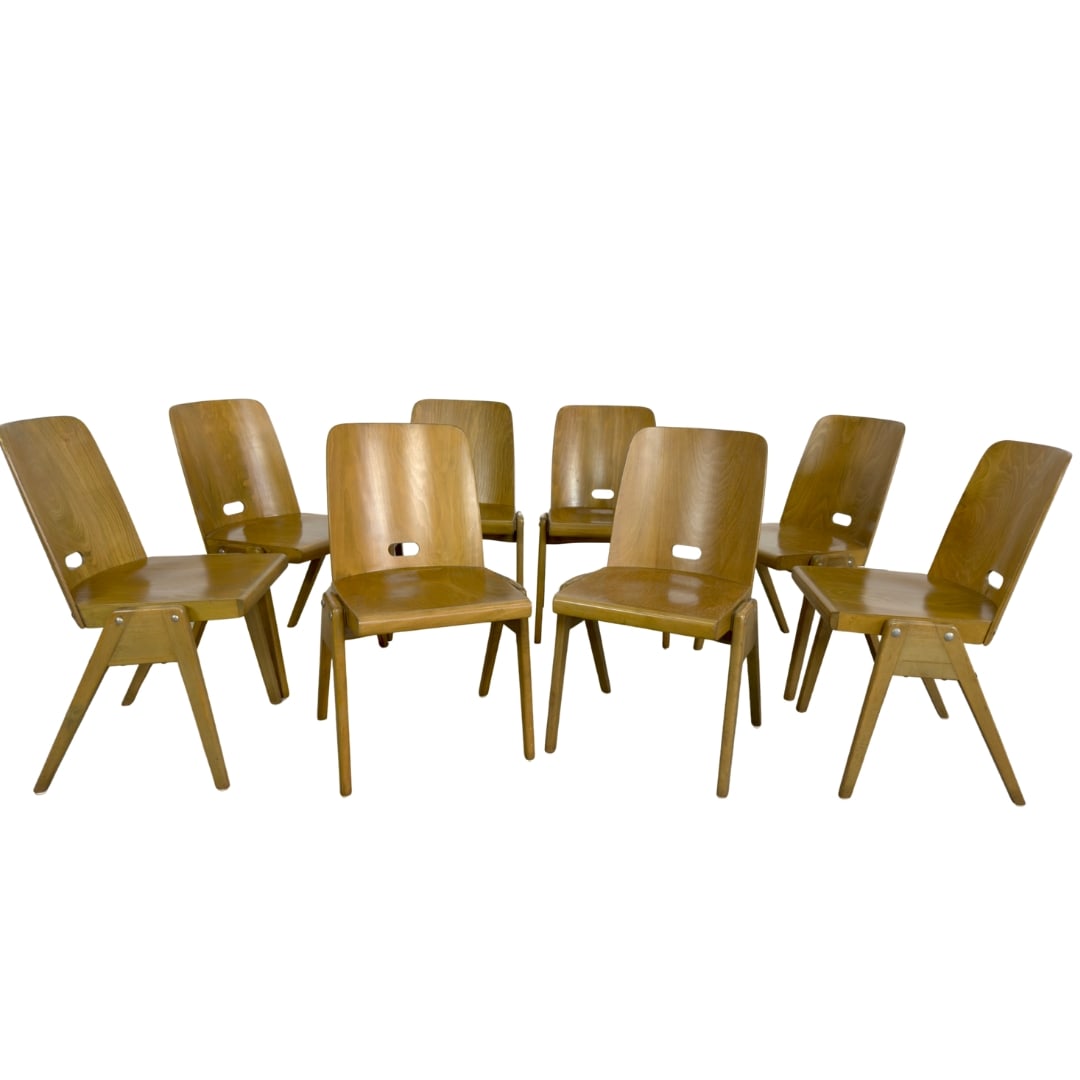 (8) BISTRO CHAIRS BY CASALA: Dimensions: H 31.5” x W 18.5” x SD 17” x SH 17.7”. Set of 8 Vintage German Bistro stackable chairs Casala.