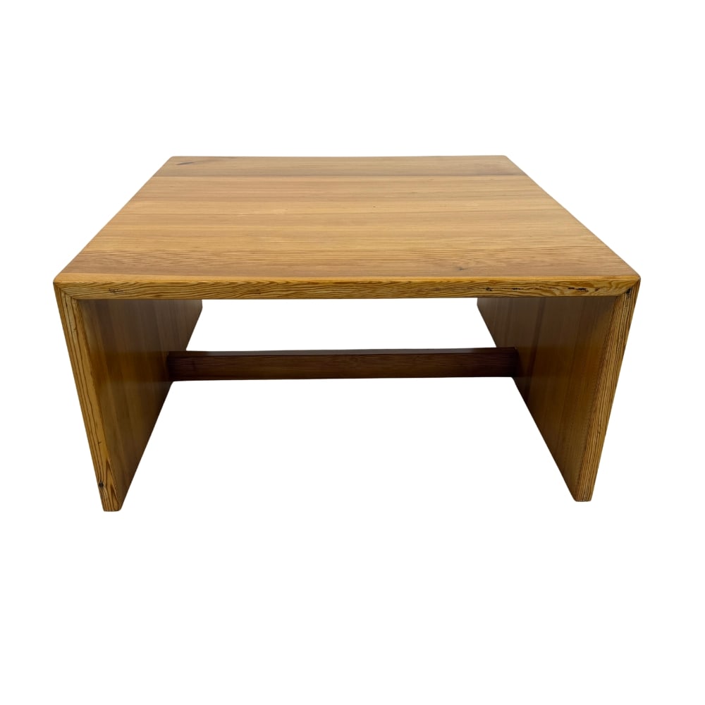 COFFEE TABLE MANNER OF ATE APELDOORN: Dimensions: H 16” x W 31.5”. Vintage Scandinavian Minimalist four-sided pine coffee table manner of Ate Apeldoorn.