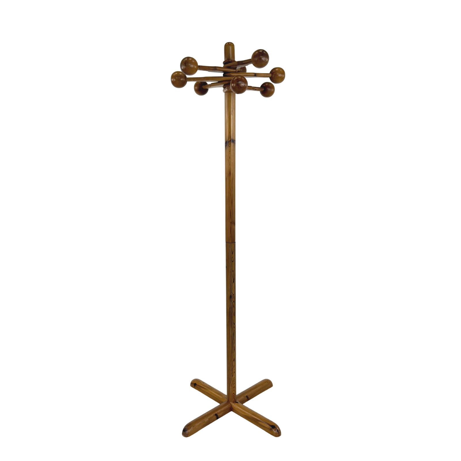 SCANDINAVIAN PINE COAT RACK ATTR. TO RAINER DAUMILLER: Dimensions: H 64” x W 23.5”. Vintage Scandinavian pine coat rack with adjustable hangers attr. to Rainer Daumiller, 1970s.