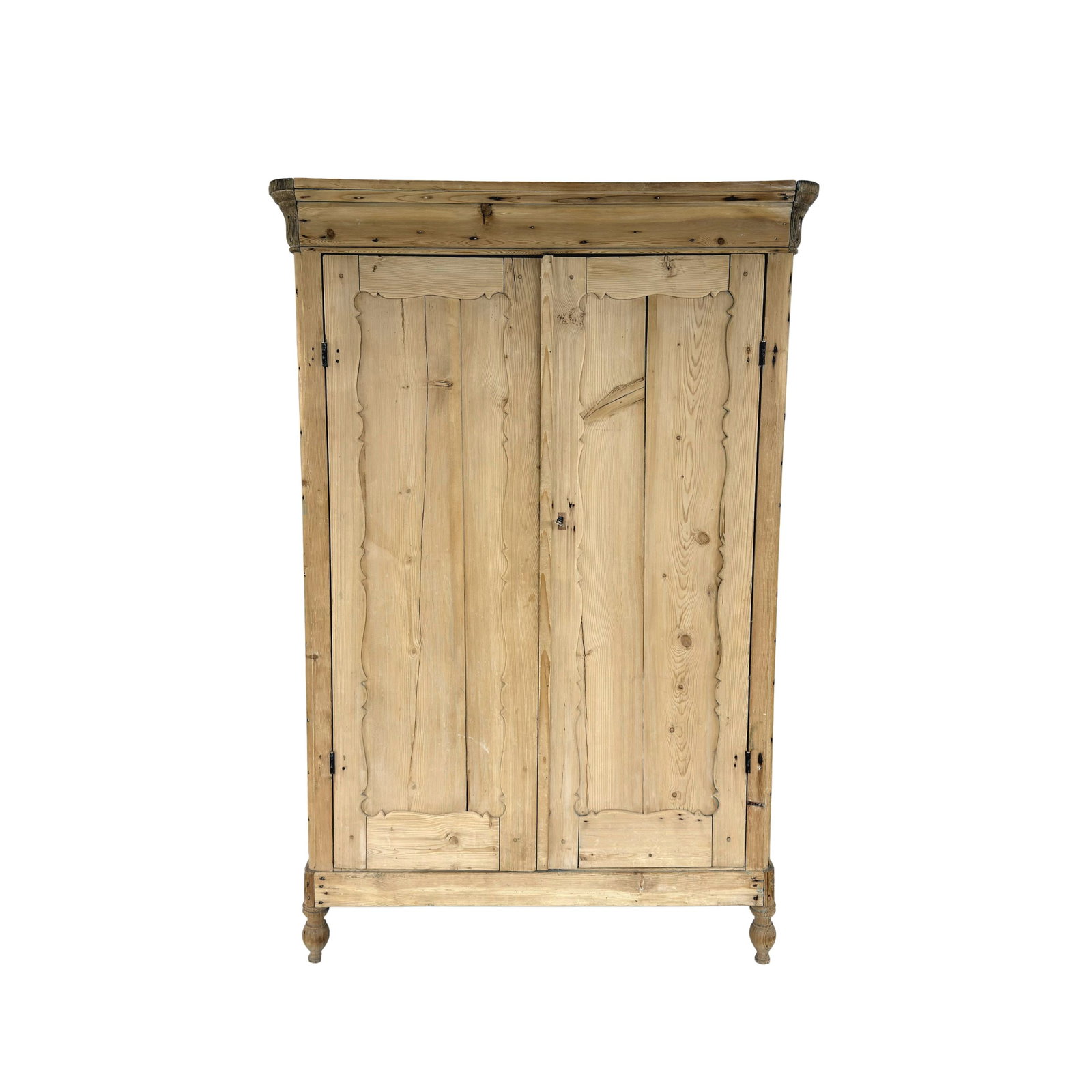 SCANDINAVIAN PINE WARDROBE: Dimensions: H 70.7” x W 43.3” x D 18”. Antique Scandinavian pine wardrobe with 3 shelves.
