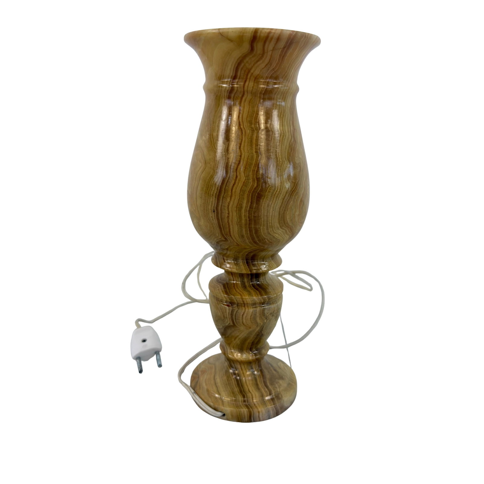 ITALIAN ONYX TABLE LAMP: Dimensions: H 11.7” x W 4.5”. Vintage Italian onyx urn shape table lamp.
