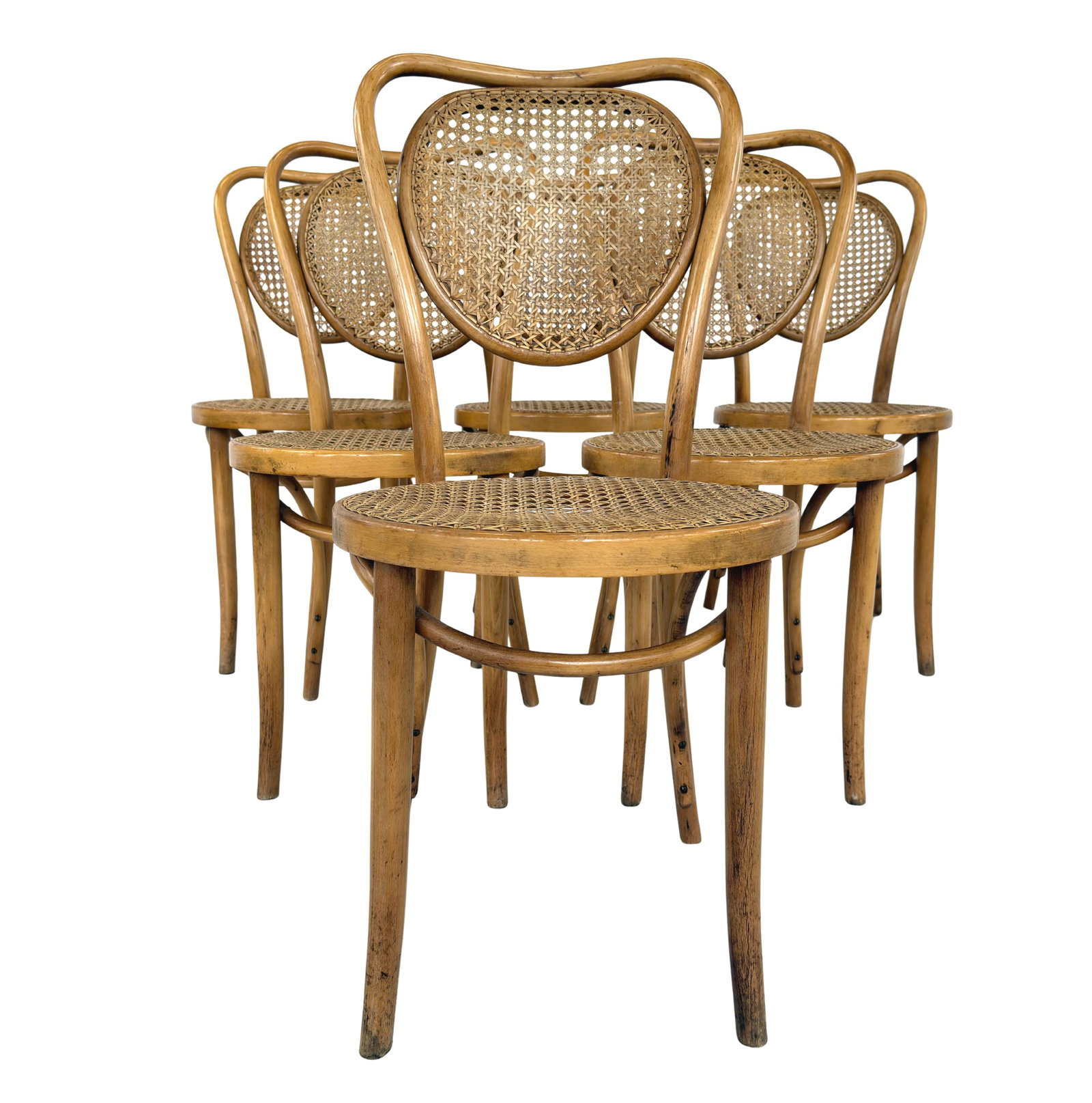 (6) THONET CANE DINING CHAIRS, 1960s: Dimensions: H 33.5” x W 16.3” x D 21” x SH 18”. Set of 6 Vintage bentwood and cane dining chairs by Michael Thonet for ZPM Radomsko from the 1960s.