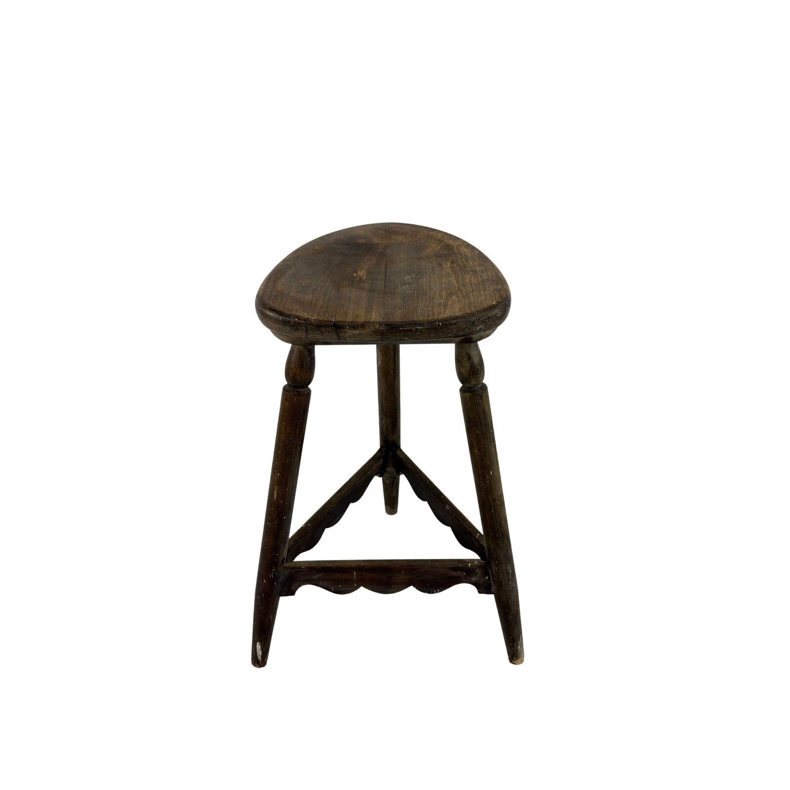 ANTIQUE FRENCH BAR STOOL: Dimensions: H 29.7” x W 15”. Antique French tripod bar stool with triangular seat.