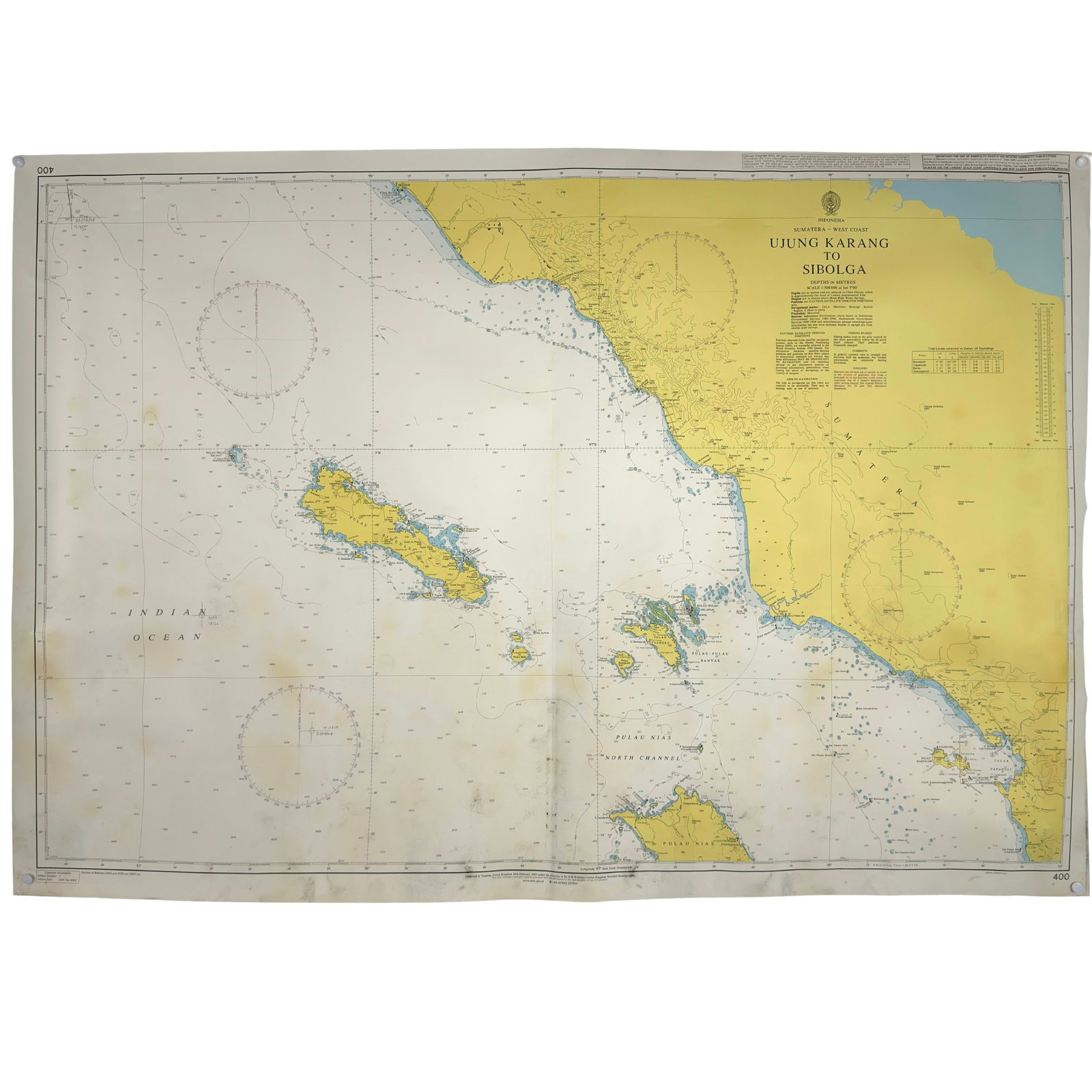 (6) NAUTICAL CHARTS: Dimensions: H 27” x W 41”. Set of 6 Vintage nautical charts of Indonesia. (22)