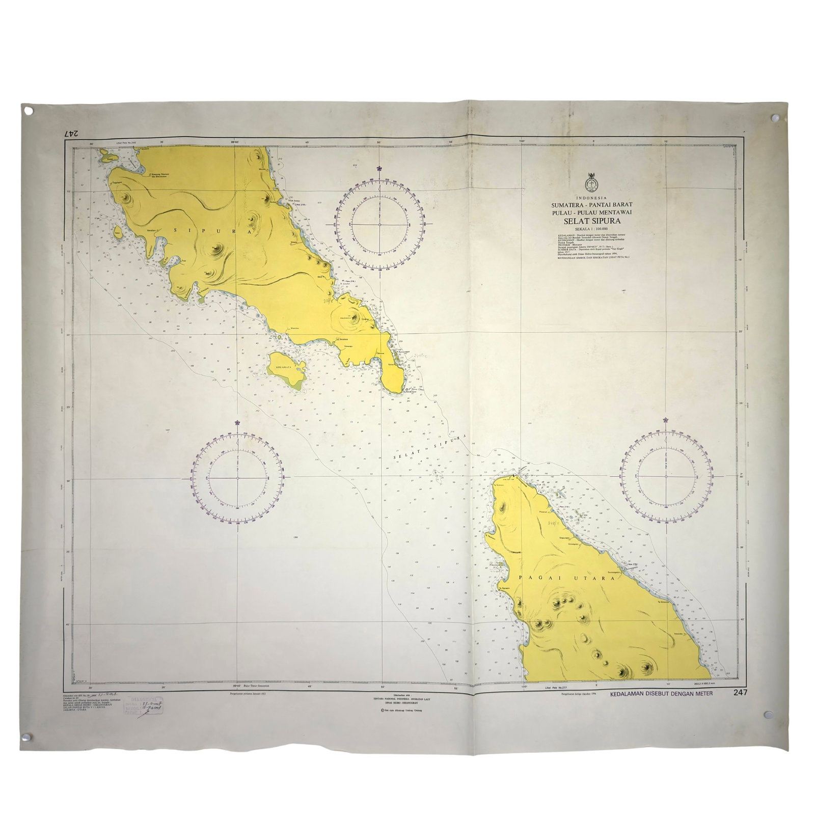(3) NAUTICAL CHARTS: Dimensions: H 31” x W 38”. Set of 3 Vintage nautical charts of Indonesia. (21)