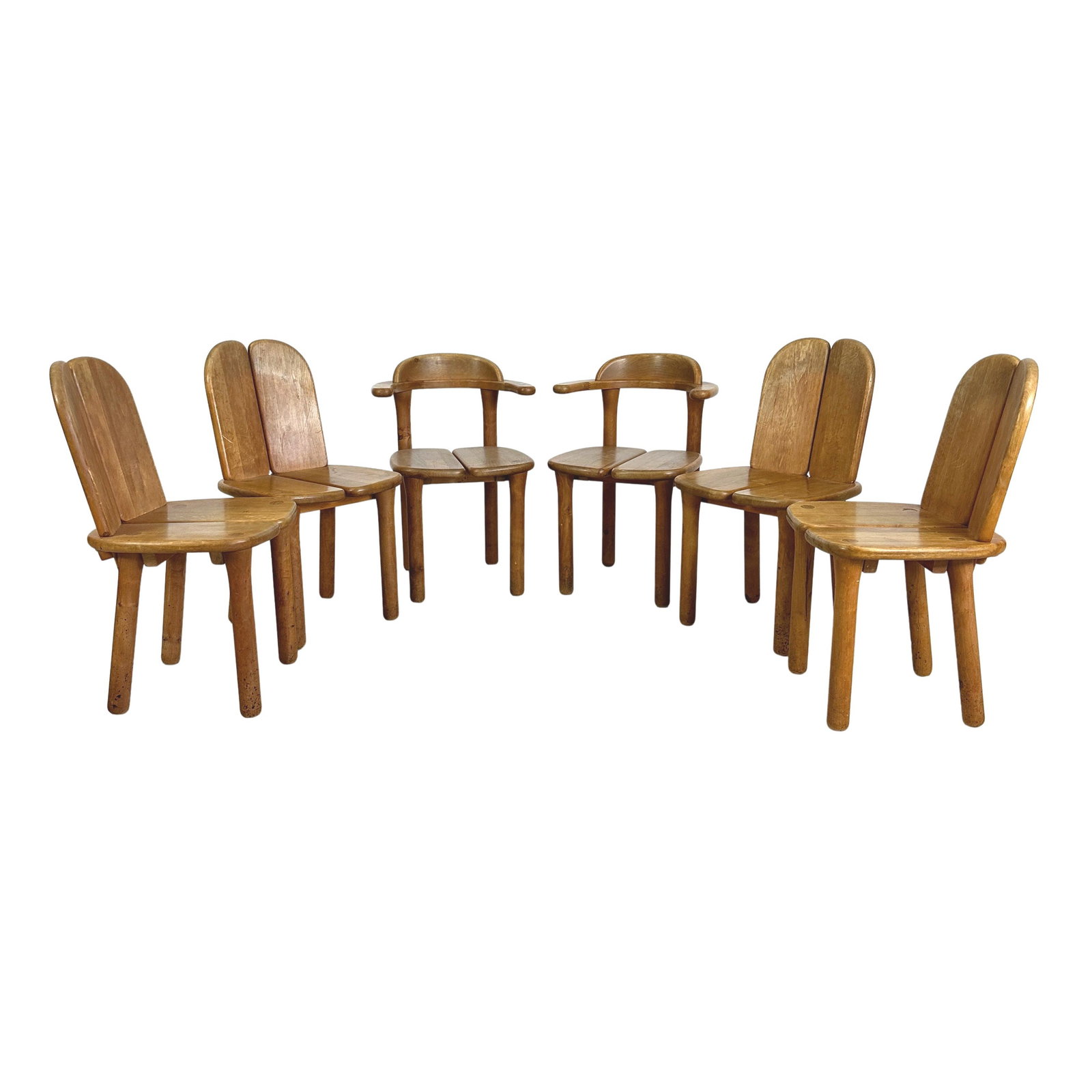 (6) TEAM 7 DINING CHAIRS, 1980s: Dimensions: H 33.5” x W 19 ” x SD 16” x SH 18”. Set of 6 Vintage Brutalist “Opus ” dining chairs designed by Erwin Berghammer for Team 7 in the 1980s. Tw of the
