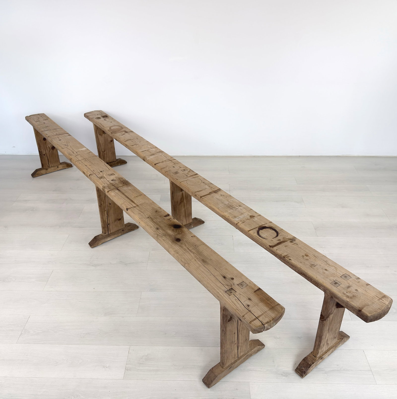 ANTIQUE RUSTIC BENCHES, A PAIR - 2