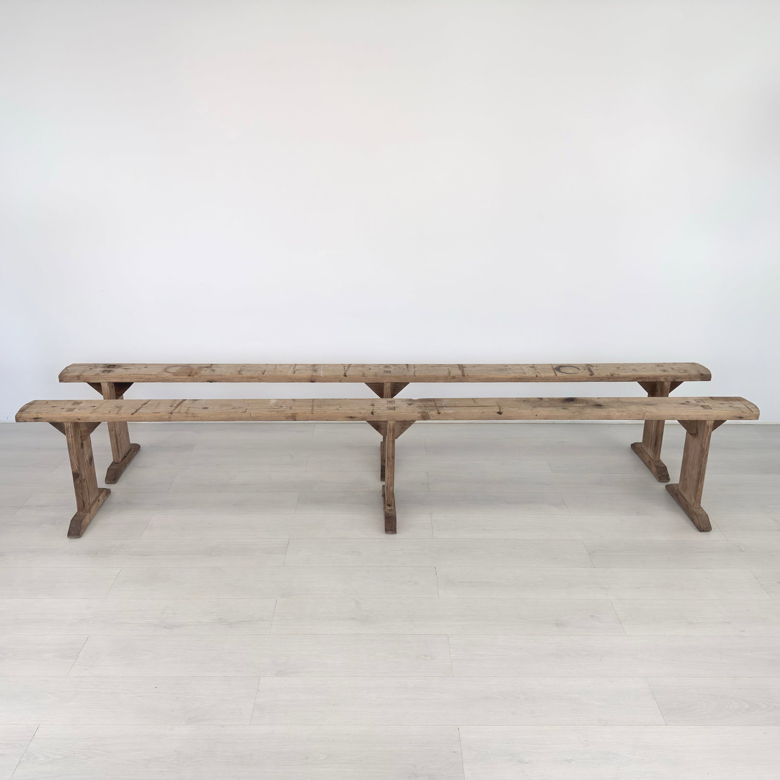 ANTIQUE RUSTIC BENCHES, A PAIR - 3