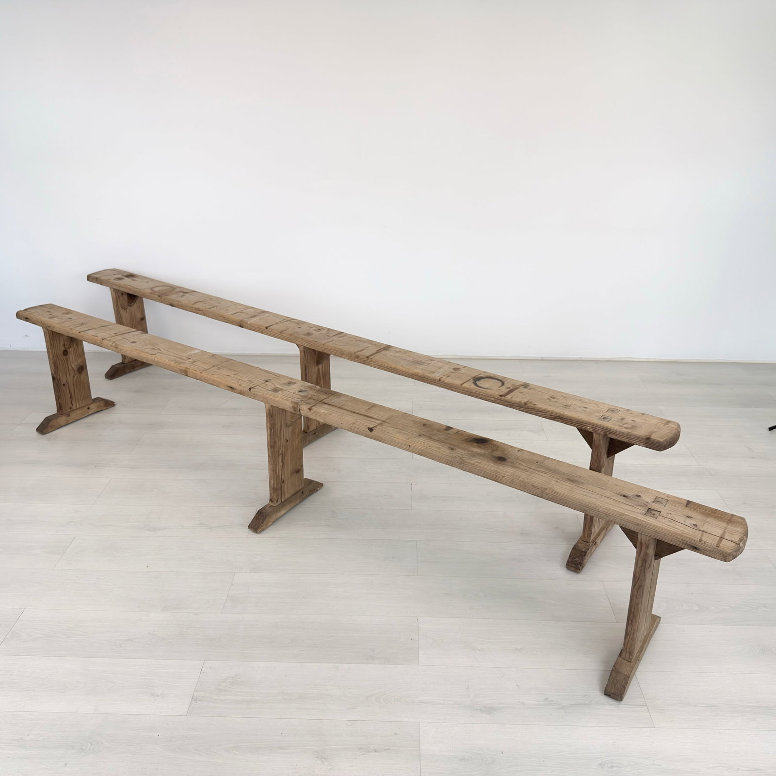 ANTIQUE RUSTIC BENCHES, A PAIR - 5