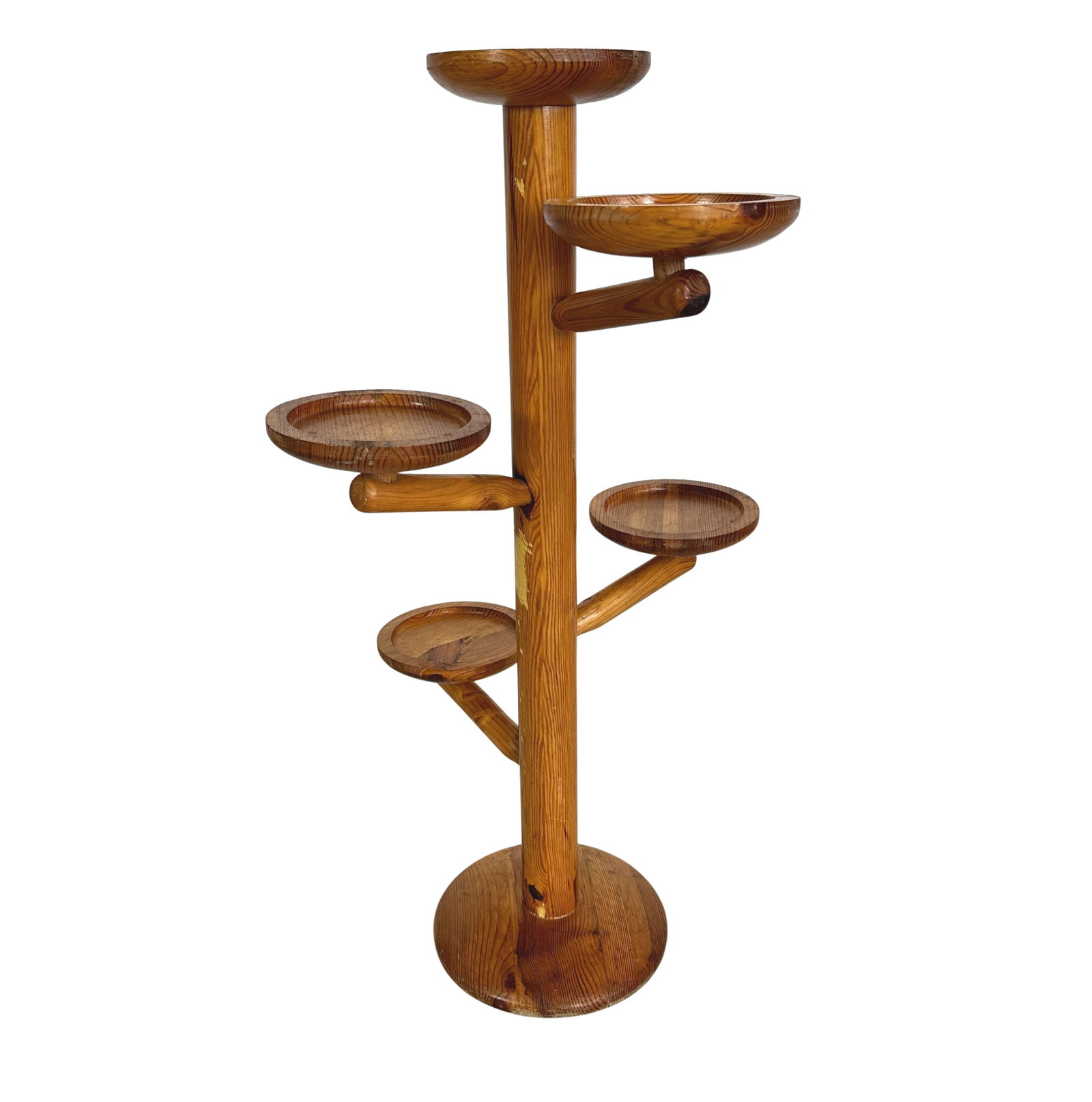 VINTAGE PLANT STAND: Dimensions: H 39.3” x W 20.3”. Vintage pine 5-tiered plant stand, 1960s.