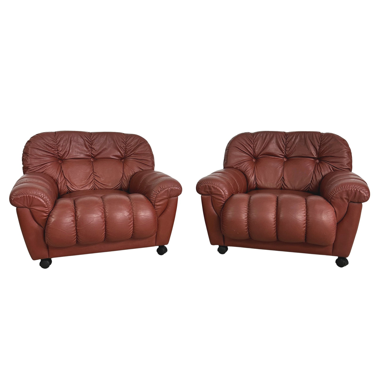 ITALIAN LEATHER LOUNGE CHAIRS, A PAIR (1 of 8)