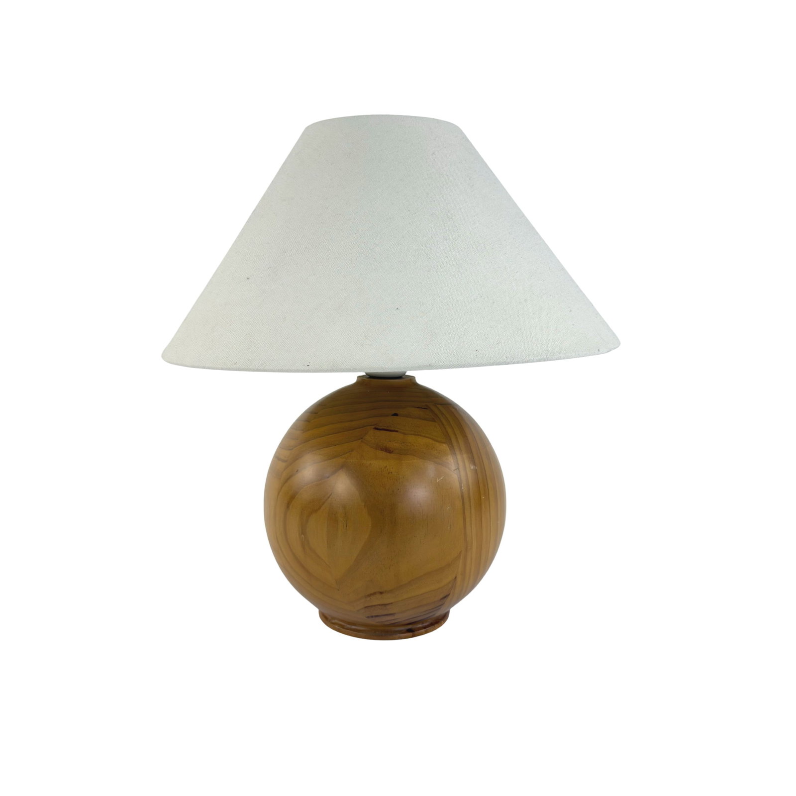 SCANDINAVIAN PINE TABLE LAMP: Dimensions: H 14.5” x W 7.5”. Vintage Scandinavian pine table lamp with off white fabric lampshade.
