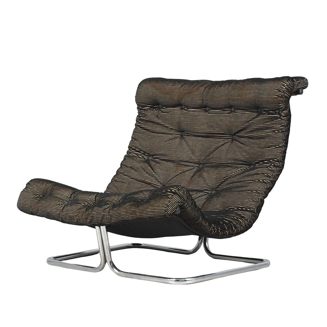 RUUD EKSTRAND & CHRISTER NORMAN LOUNGE CHAIR, 1970s: Dimensions: H 31.4” x W 35.4” x D 35.4” x SH 15". Vintage lounge chair designed by Ruud Ekstrand & Christer Norman for Dux in the 1970s, upholstered in black striped corduroy with