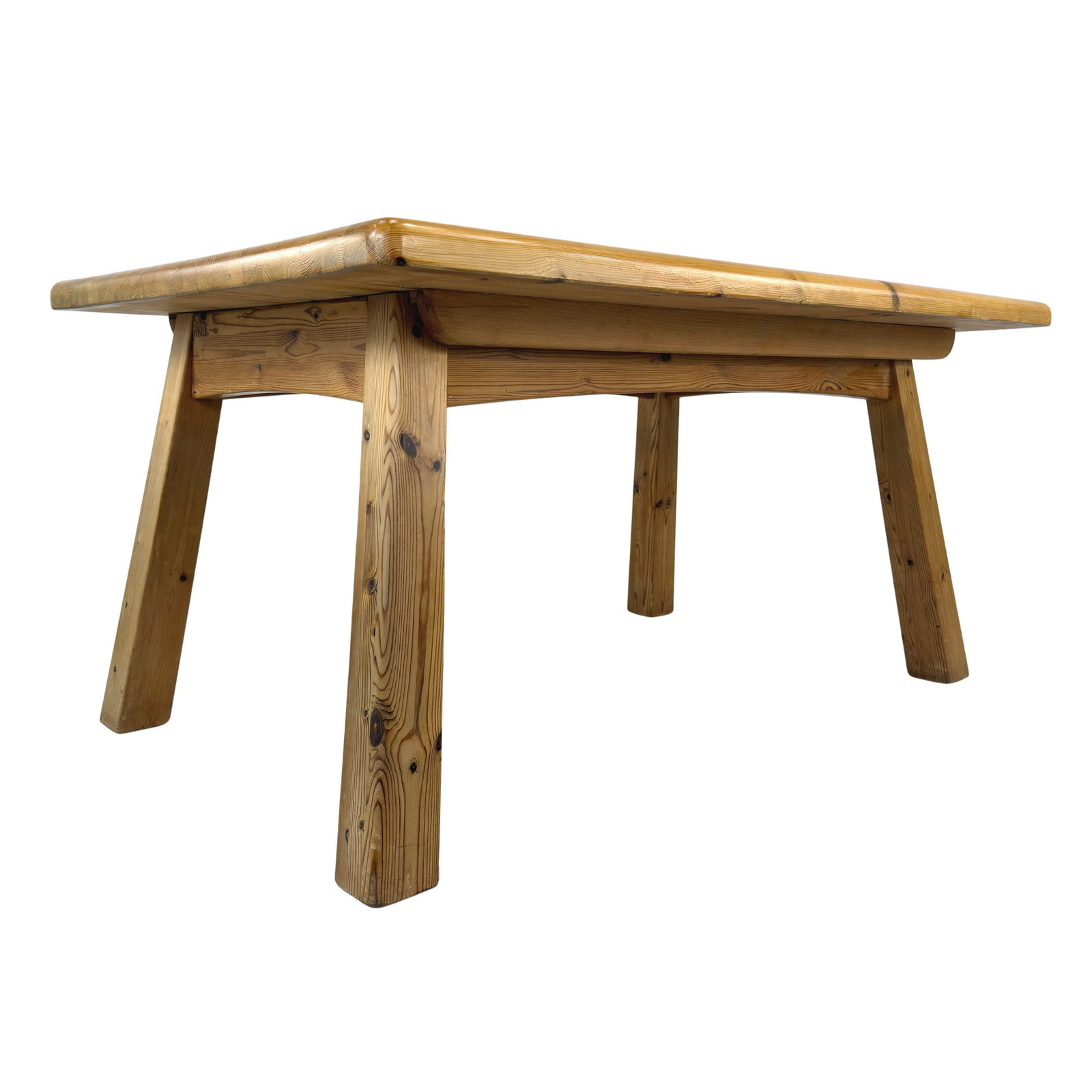 BRUTALIST PINE DINING TABLE BY WASA: Dimensions: H 30” x W 62.5” x D 39”. Vintage Brutalist extendable pine dining table by Wasa Mobel, Germany, 1980s. Dimensions: (extended) W 85.5”.