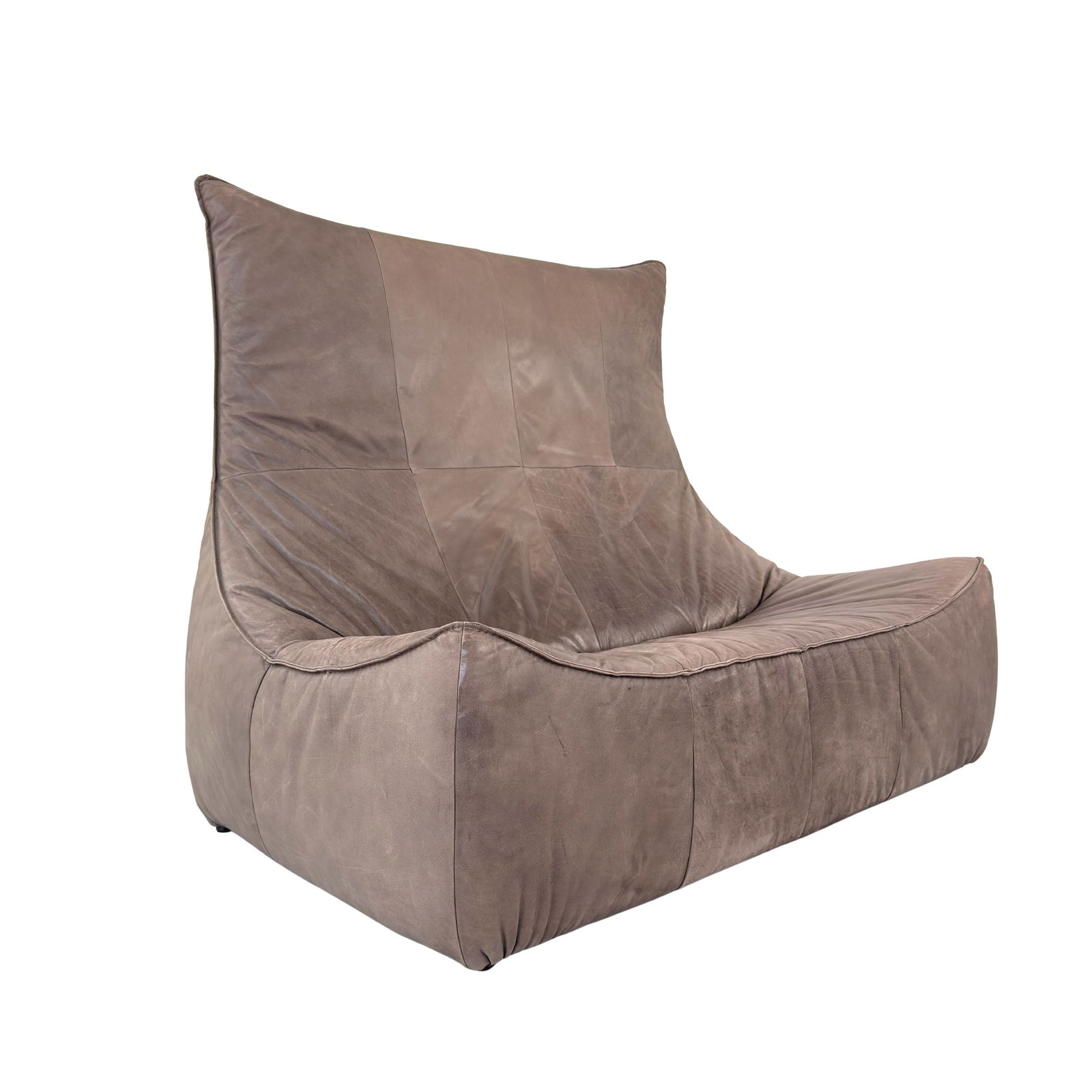 THE ROCK SOFA BY MONTIS: Dimensions: H 45.5” x W 56 ” x D 38.5” x SH 16”. Vintage Brutalist “The Rock ” brown leather sofa designed by Gerard van den Berg for Montis in the 1970s.
